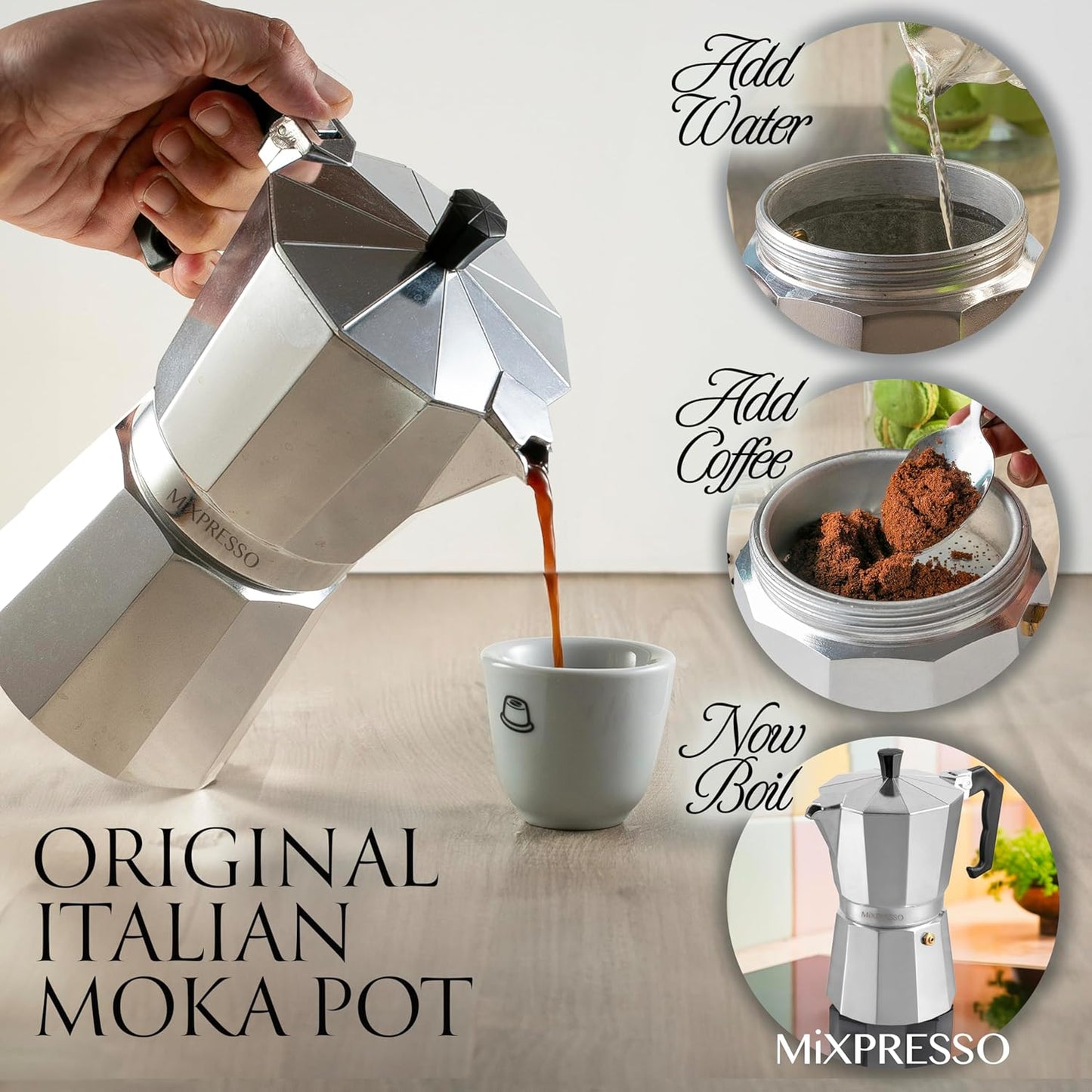 Mixpresso 9 Cup Moka Pot Cuban Coffee Maker, Moka Pot for Gas, Electric Stove Top, Classic Italian Coffee Maker, Stovetop Espresso Maker, Camping Pot Makes 9 Espresso Cup 14 Oz