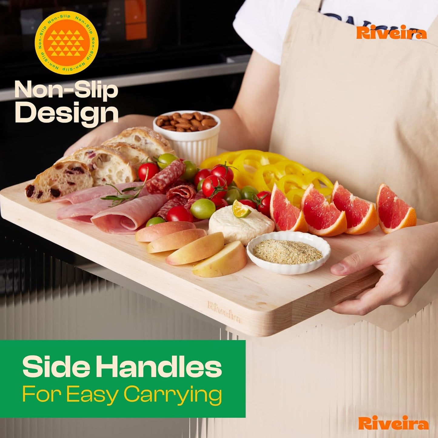 Riveira Maple Wood Cutting Board – Gourmet Maple Grandeur: 24 x 18 Wooden Cutting Board – Natural Wooden Cutting Boards For Kitchen Decorative – Innovative Juice Grooves Maple Wooden Chopping Board