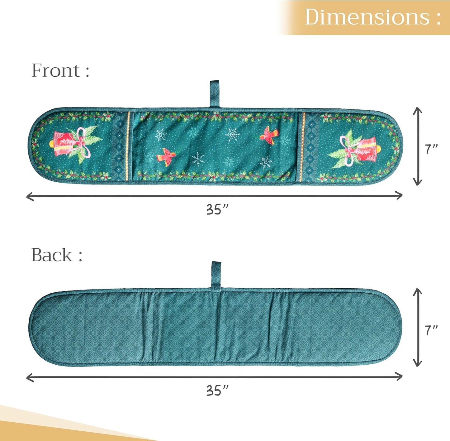 Maison d' Hermine Double Oven Mitts 100% Cotton 7"x35" Double Oven Mitt Heat Resistant BBQ Cooking Gloves with Loop, Baking, Grilling, Home, Kitchen, Handling Hot Pans (Hygge Christmas)