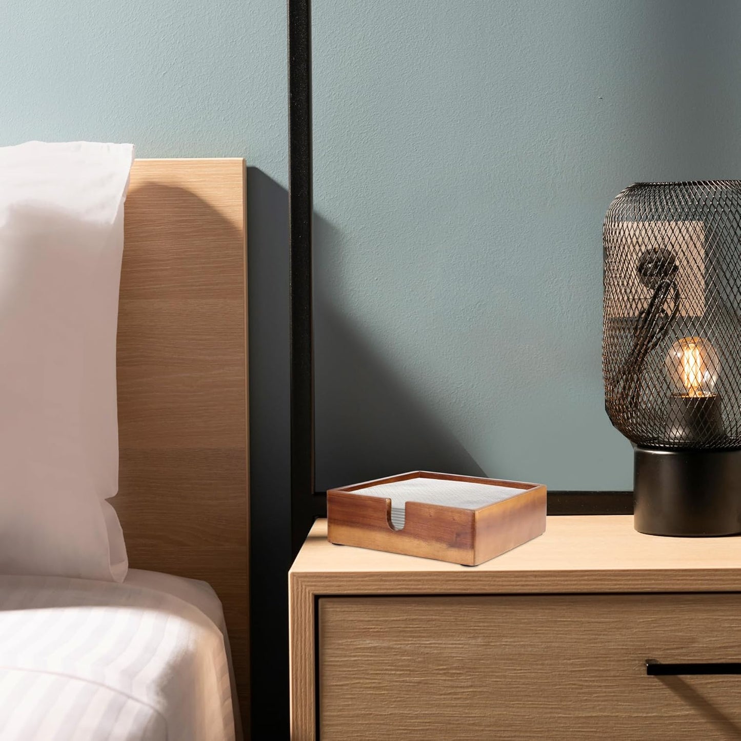 Acacia Lunch Napkin Holder 7.8 x 7.8 inches for Dining Table and Kitchen – Napkin Dispenser Made from Brown Acacia Wood – Premium Quality Feel for Dessert Beverage Party Dinner Luncheon Bar Table