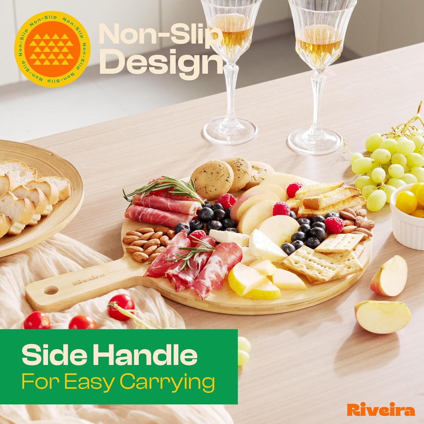 Riveira Two Tone Bamboo Wood Cutting Board – Gourmet Bamboo Grandeur: 17 x 12 Wooden Cutting Board – Wooden Cutting Boards For Kitchen Decorative – Innovative Juice Grooves Wooden Chopping Board