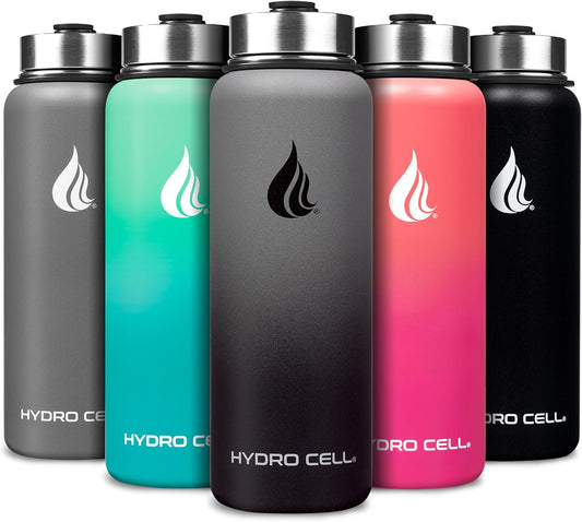 HYDRO CELL Stainless Steel Insulated Water Bottle with Straw - For Cold & Hot Drinks - Metal Vacuum Flask with Screw Cap and Modern Leakproof Sport Thermos for Adults (Graphite/Black 40oz)