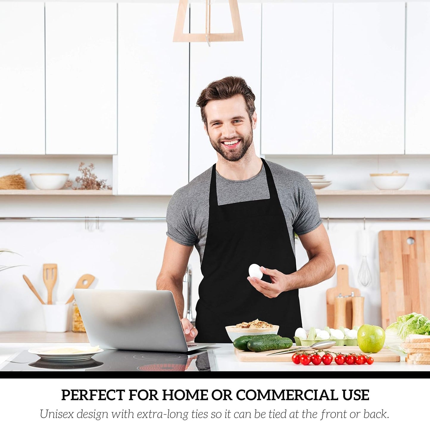 GREEN LIFESTYLE 12 Pack Bib Apron - Unisex Black Aprons, Machine Washable Aprons for Men and Women, Kitchen Cooking BBQ Bulk (Pack of 12, No Pockets, Black)