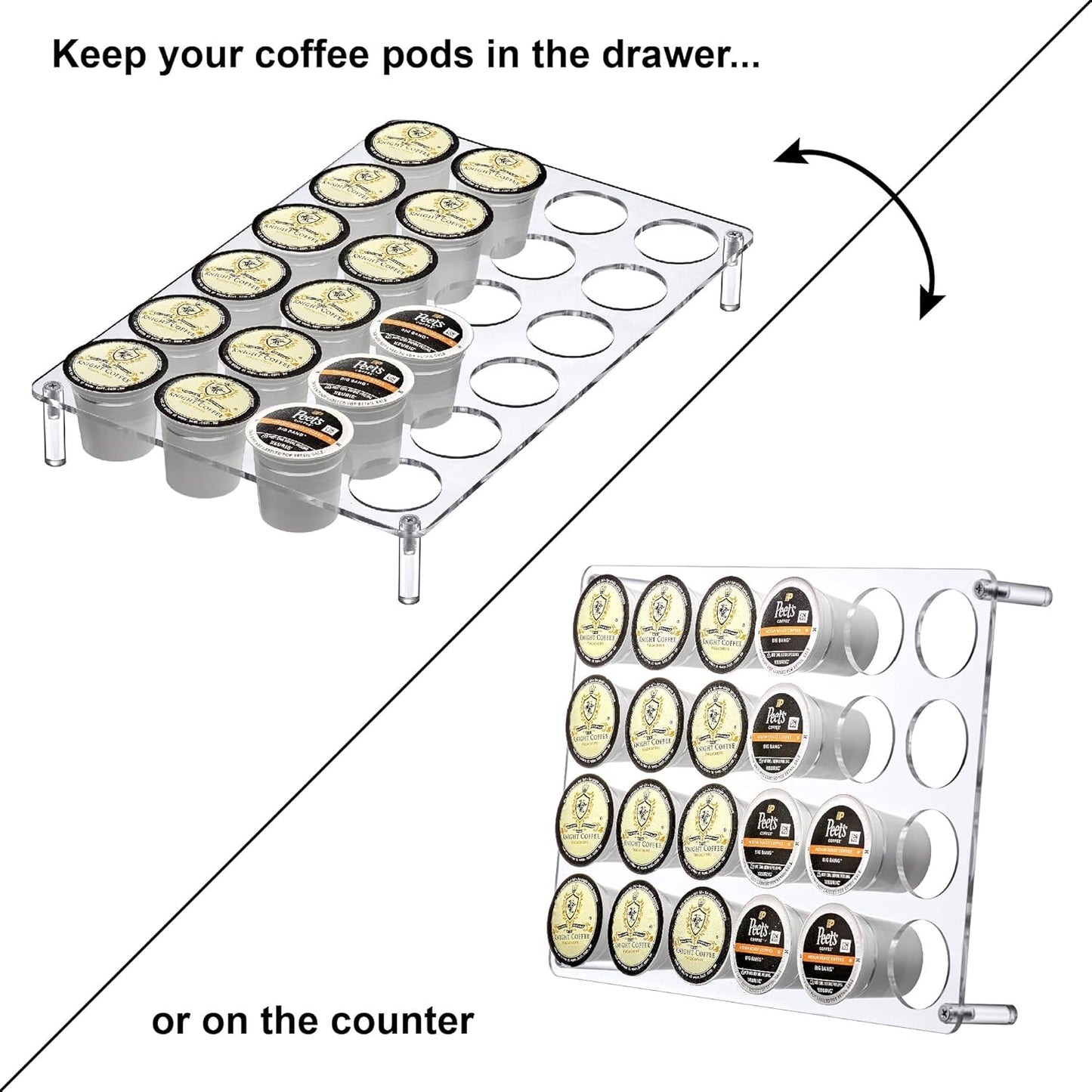 Amazing Abby 2-Pack 24-Slot Flat Acrylic Coffee Pod Holder, Large-Capacity Plastic Coffee Capsule Storage, BPA-Free and Shatter-Proof, Great for Use on Countertop or in Drawer, Up to 48 Keurig K-Cups