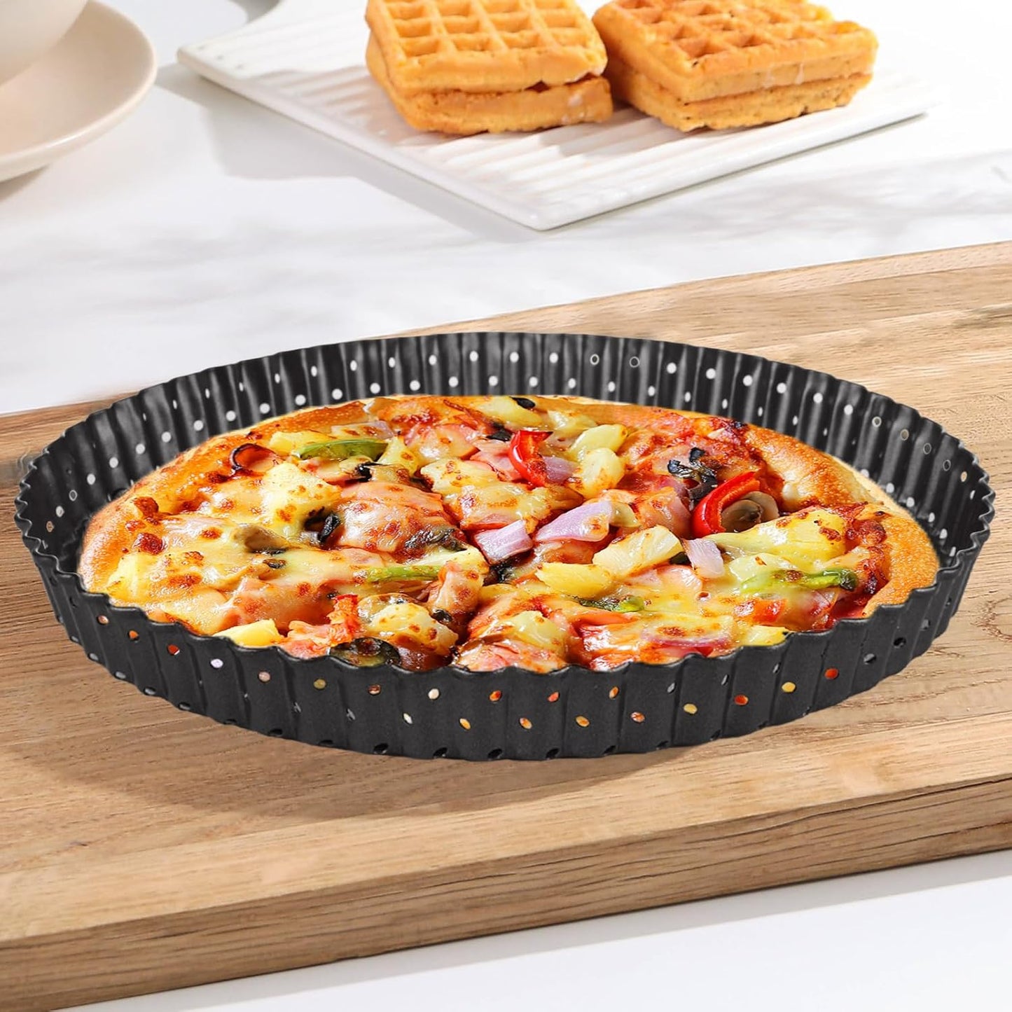 2Pcs Tart Pan 9 Inch Removable Bottom, Non-Stick Quiche Pan with Perforated Holes, Carbon Steel Quiche Baking Dish Fluted Tart Mold for Pies, Tarts and Quiche Baking