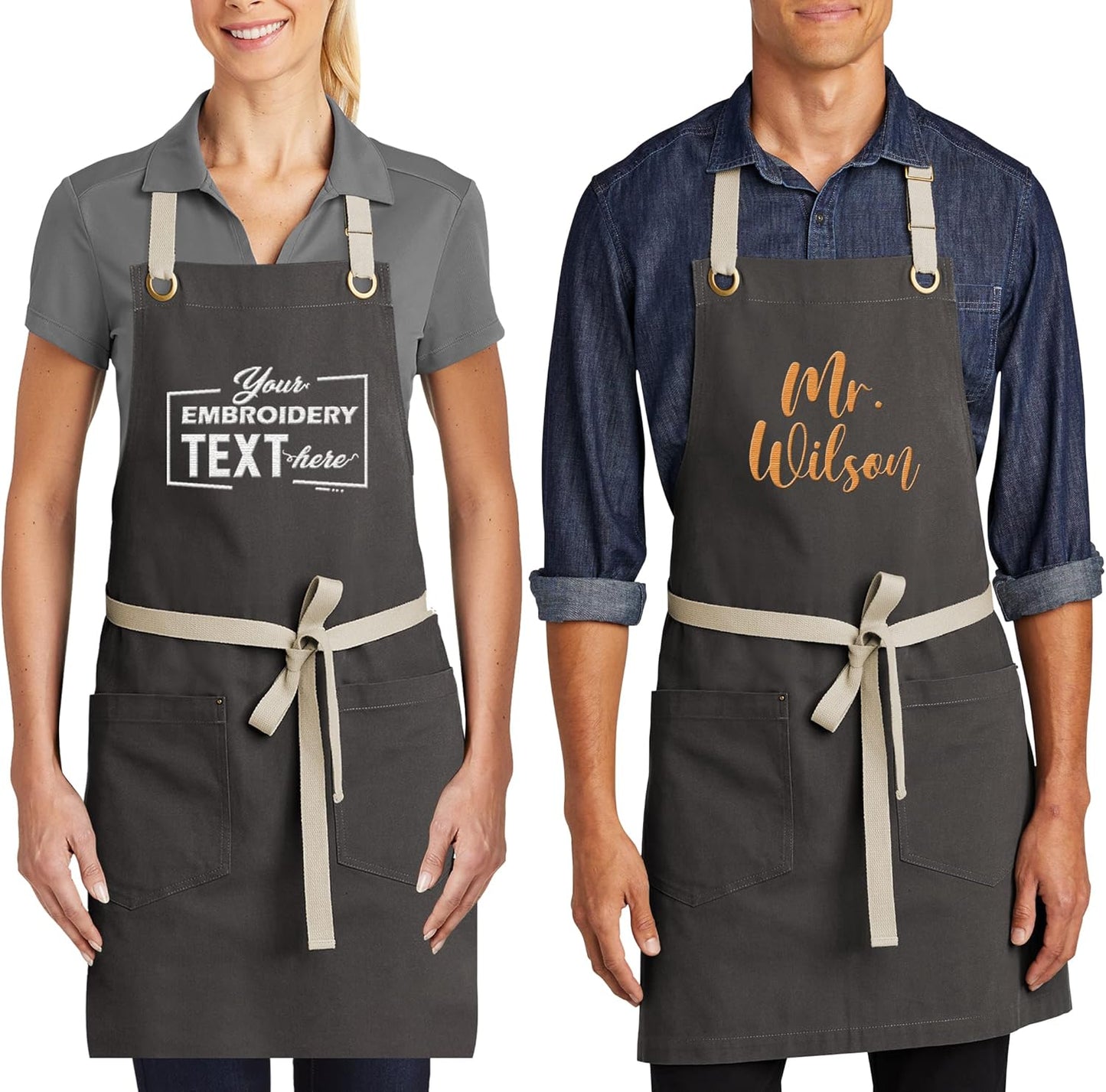TEEAMORE Custom Embroidered Kitchen Apron Add Your Name Logo Design Cooking Baking Kitchen Chef Apron Gifts