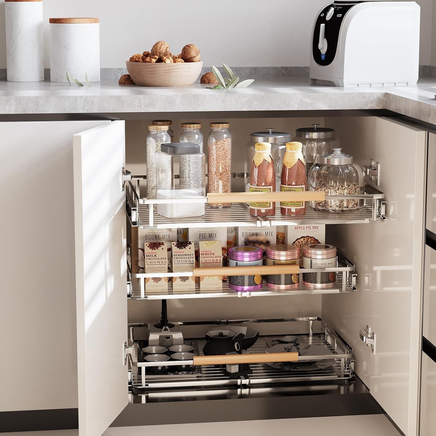 Expandable Pull Out Cabinet Organizer, Adjustable Width:12.3~18.5''W x 22.5''D Under Sink Organizer, Drawer Storage Shelves for Kitchen, Bathroom, Closet, Pantry, Cupboard, Pots, Pans