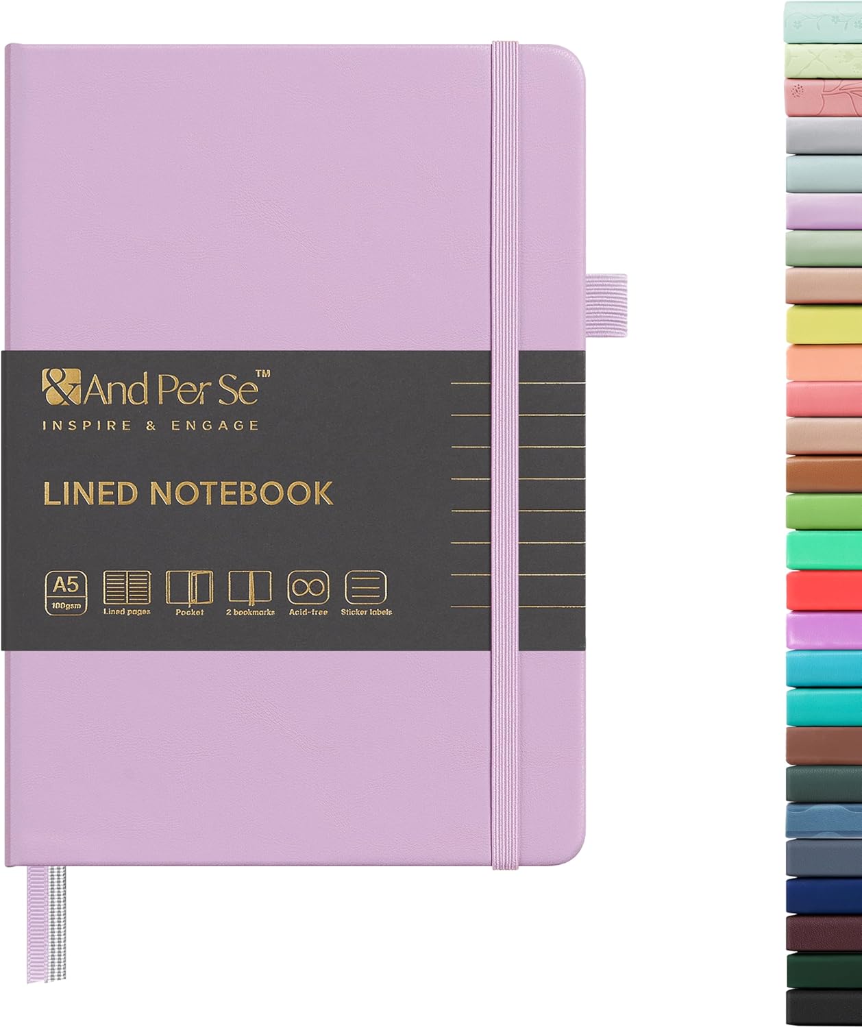 &And Per Se Lined Journal Notebook, 160 Pages, A5 5.7 x 8 inches College Ruled Thick Paper Notebook Journals for Writing, Hardcover Notebooks for Women Men Office School (1 Pack, Lavender)