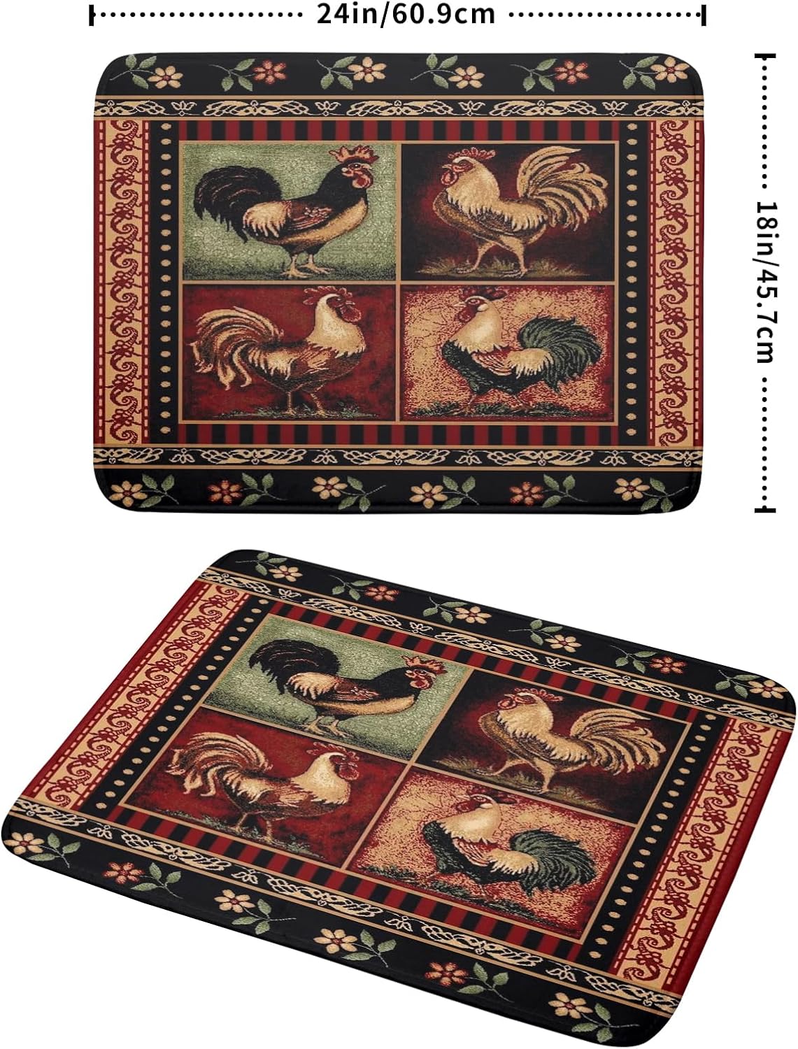 Farmhouse Rooster Dish Drying Mat 18 x 24 Inch Vintage Chicken Flower Absorbent Microfiber Dish Drying Pad Western Country Cabin Decor Dish Drainer Large Mat for Kitchen Counter Coffee Bar