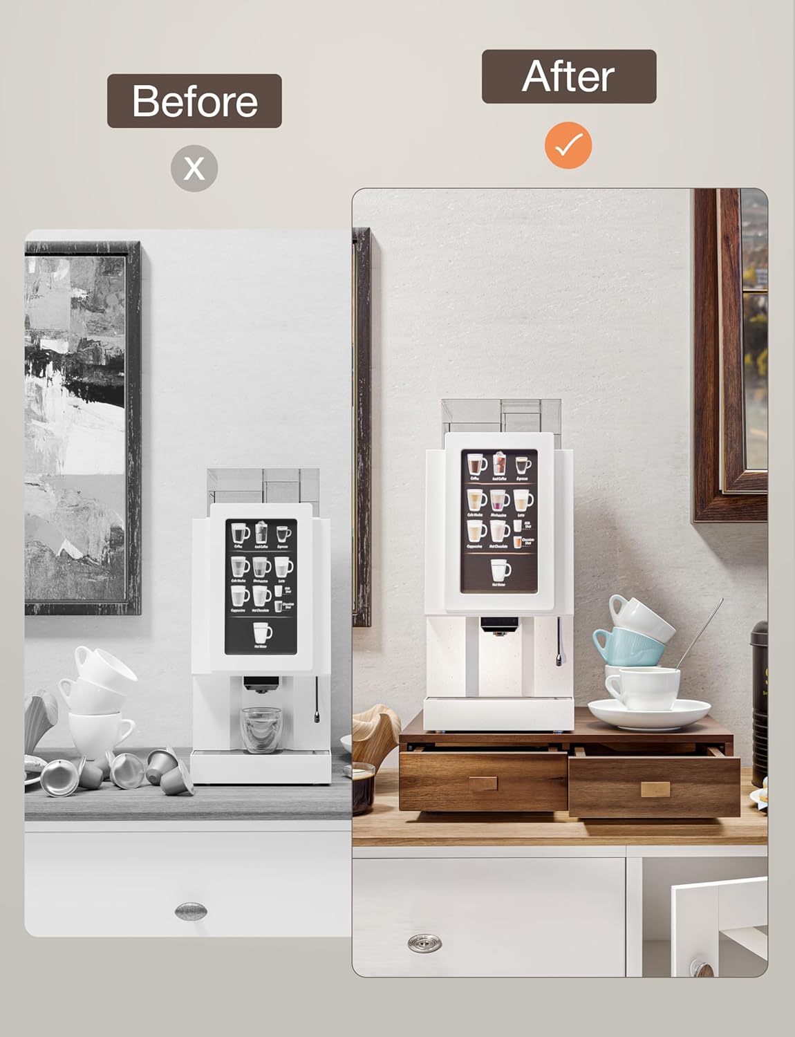 Tinamo Acacia Wood Coffee Pod Storage Drawer for K-cup Holder, Coffee Pod Drawer for Nespresso Pods Holder - Coffee Pod Holder with Drawers, Coffee Station Organizer for K Pod Holder (Walnut color)