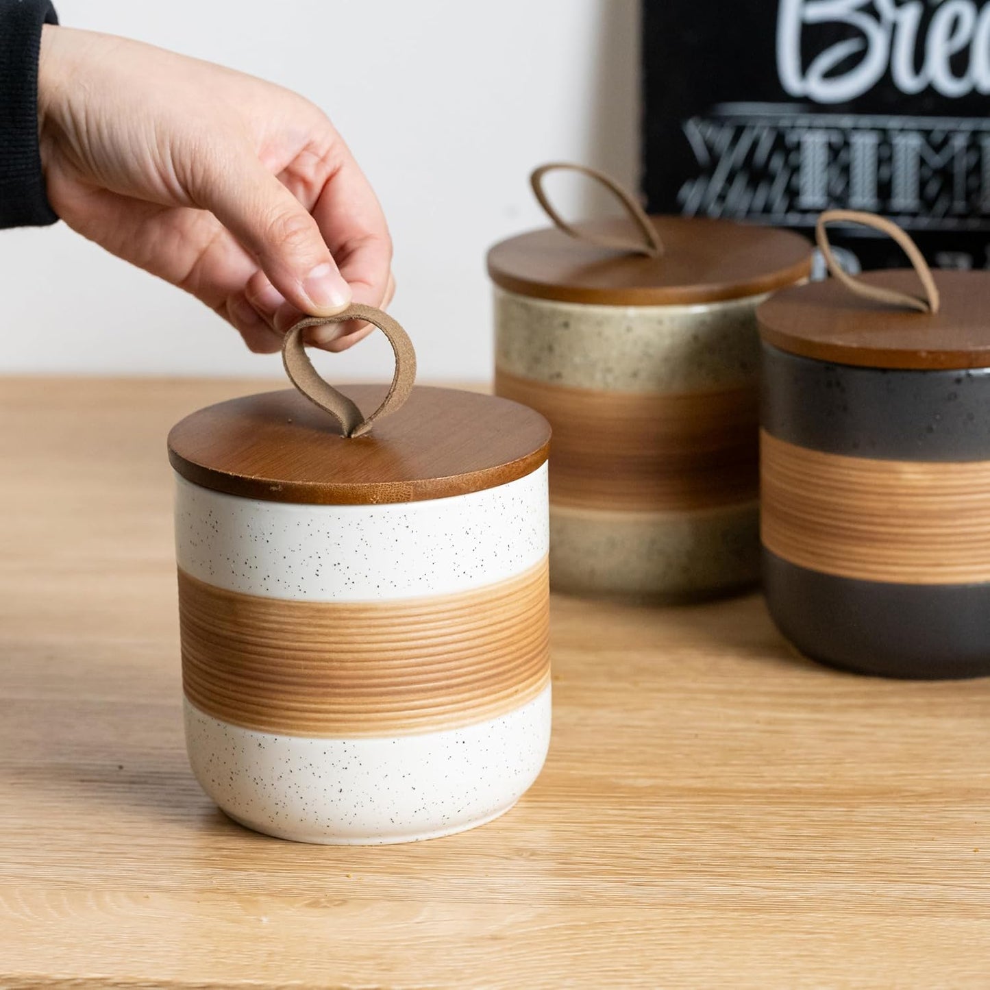 Coffee Container Jar with Lid, Ceramic Kitchen Food Storage Jars for Spice Sugar Cookie, Stackable Decorative Jars for Coffee Bar, White & 28oz