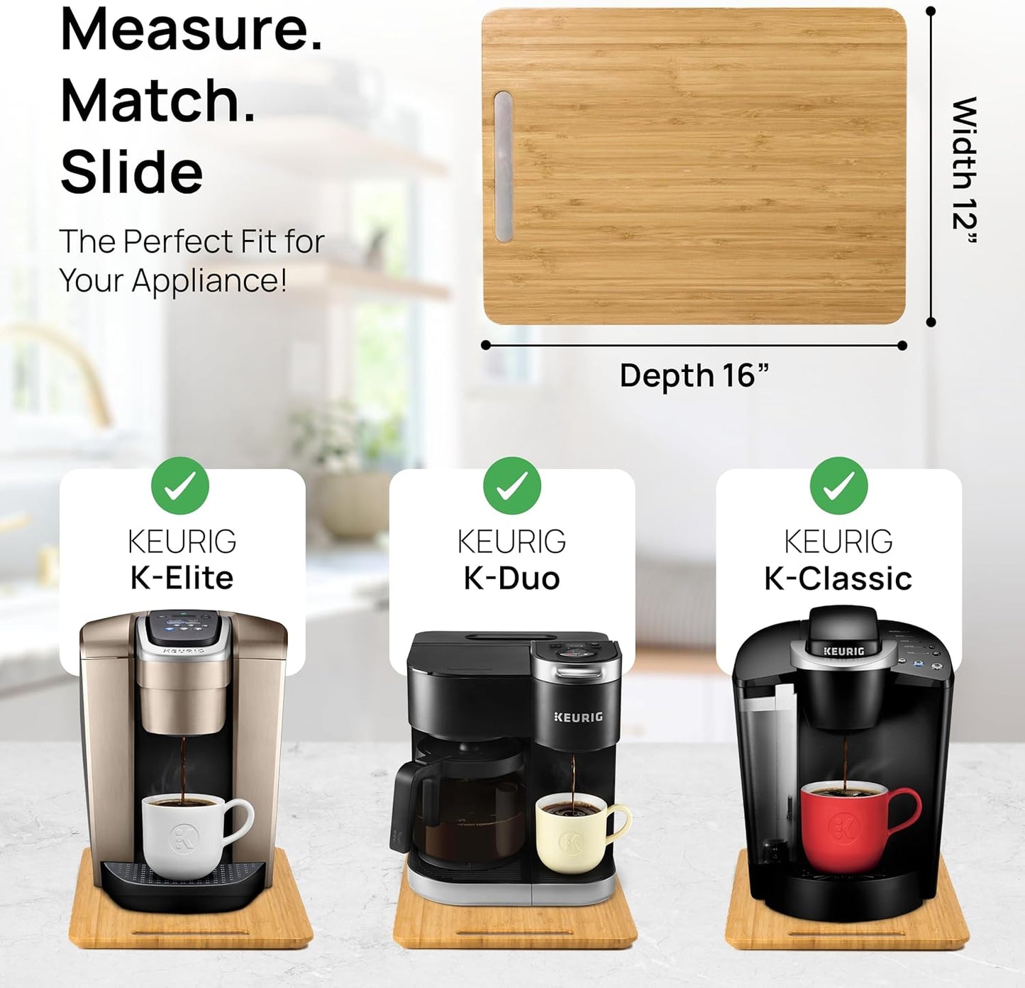 Ibyx Elegant Sliding Tray for Your Coffee Maker & Heavy Kitchen Appliances - Sturdy, Slides Easily from Under The Cabinet (Natural, 12”W x 16”D)