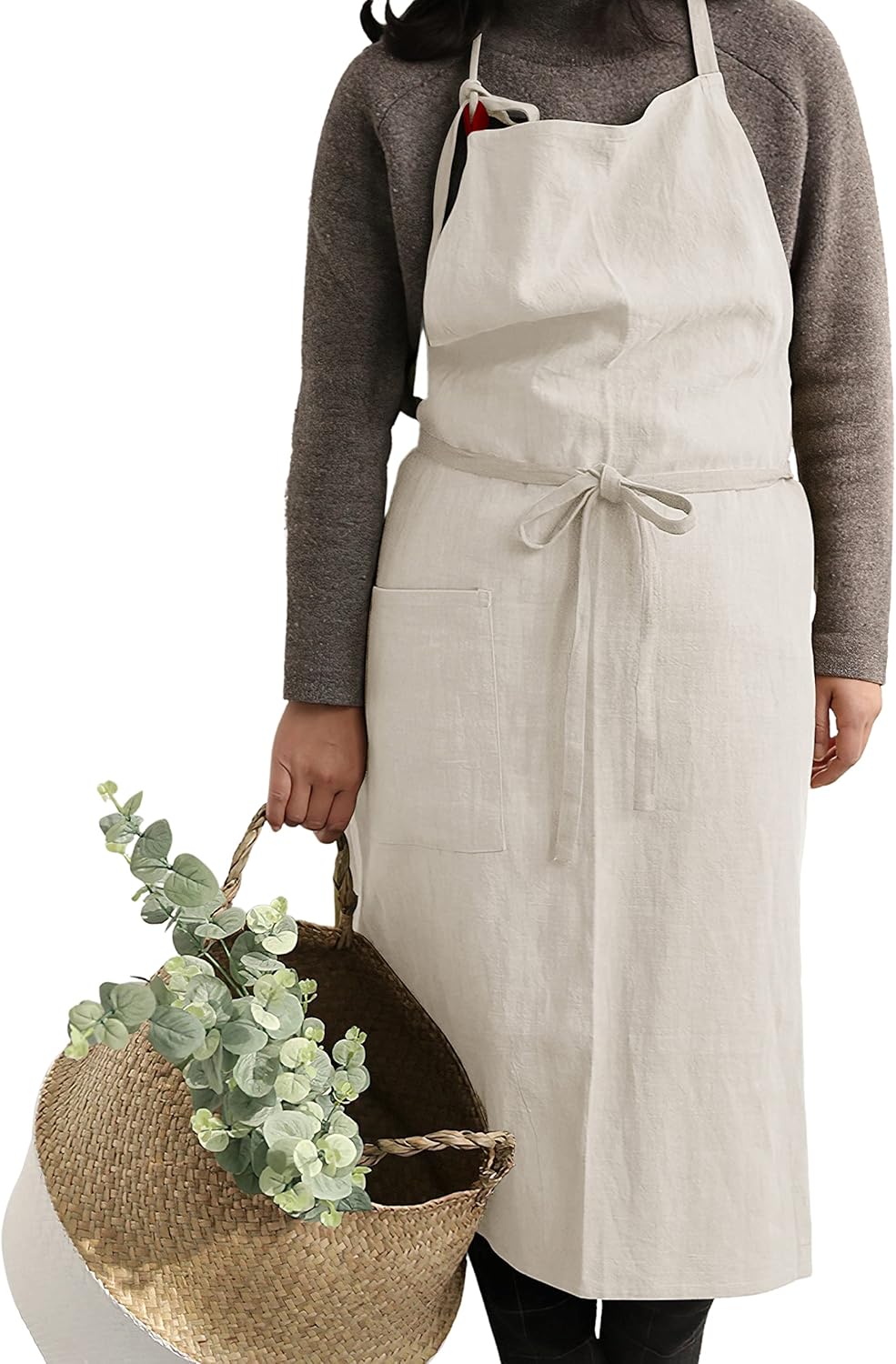 HANEE Kitchen Apron for Women & Men (9 Colors) Linen Cooking Aprons with pocket