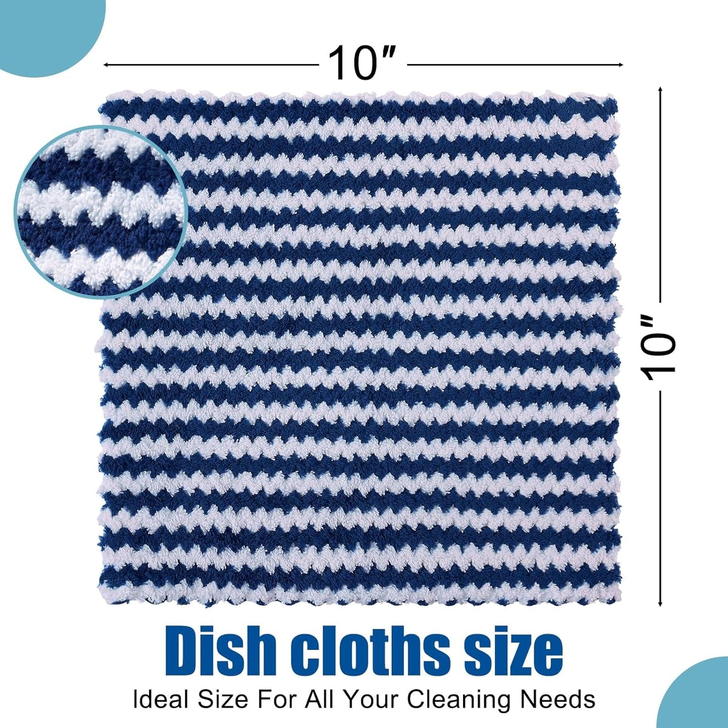Homaxy 24 Pack Kitchen Dish Cloths, Ultra Soft and Absorbent Dish Towels, Reusable Fast Drying Microfiber Cleaning Cloth, Coral Velvet Wave Design No-lint, 10 x 10 inches, Navy Blue