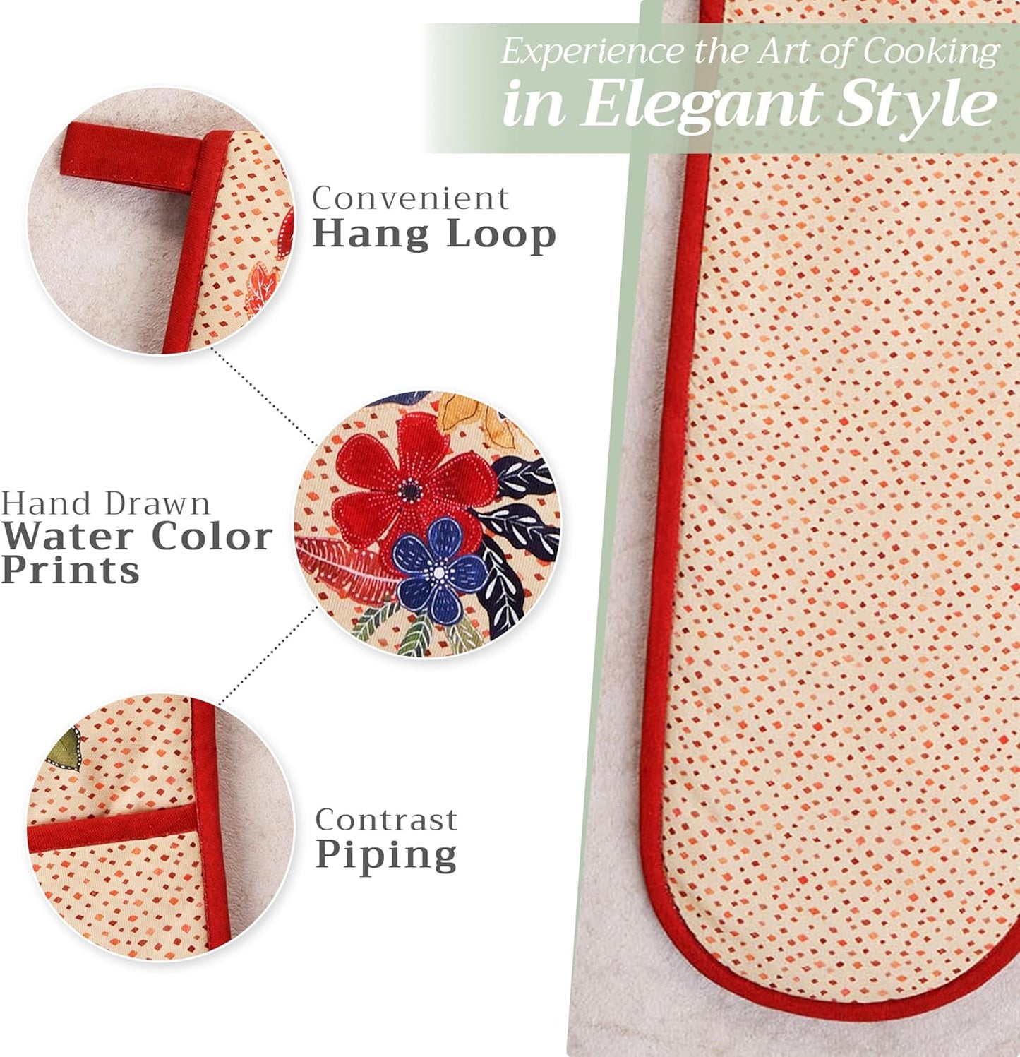 Maison d' Hermine Double Oven Mitts 100% Cotton 7"x35" Double Oven Mitt Heat Resistant BBQ Cooking Gloves with Loop, Baking, Grilling, Home, Kitchen, Handling Hot Pans (Kalahari)