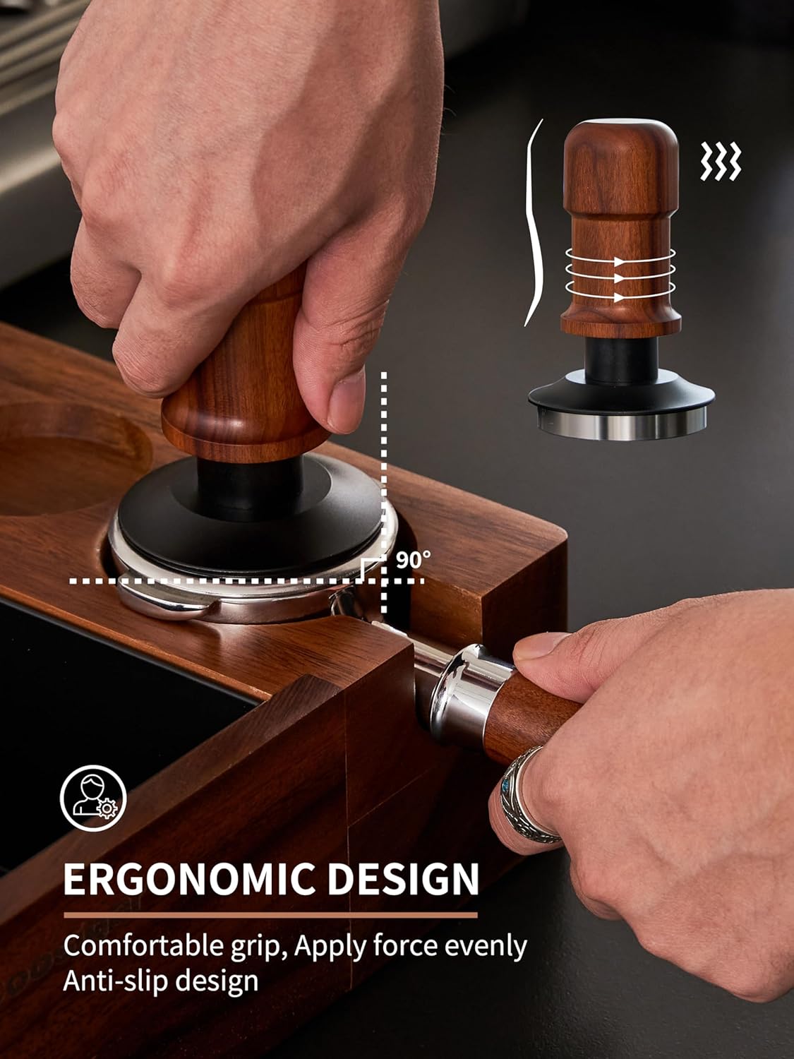 51mm Espresso Tamper, Premium Barista Coffee Tamper with Constant 30lb Calibrated Spring Loaded, Stainless Steel Base and Mahogany Handle. Fits for All 51mm Portafilters, Espresso Accessories