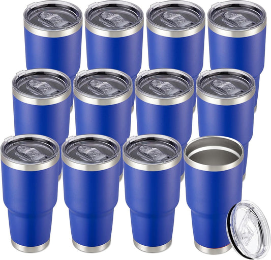 30 oz Tumbler with Lid Stainless Steel Tumblers Bulk Vacuum Insulated Cup Reusable Powder Coated Travel Mug Double Wall Leak Proof Cups Keep Cold Drinks for 12 Hours Blue, Set of 12