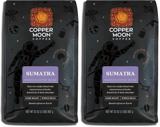 Copper Moon Dark Roast Whole Bean Coffee, Sumatra Blend, 2 Lb (Pack of 2)