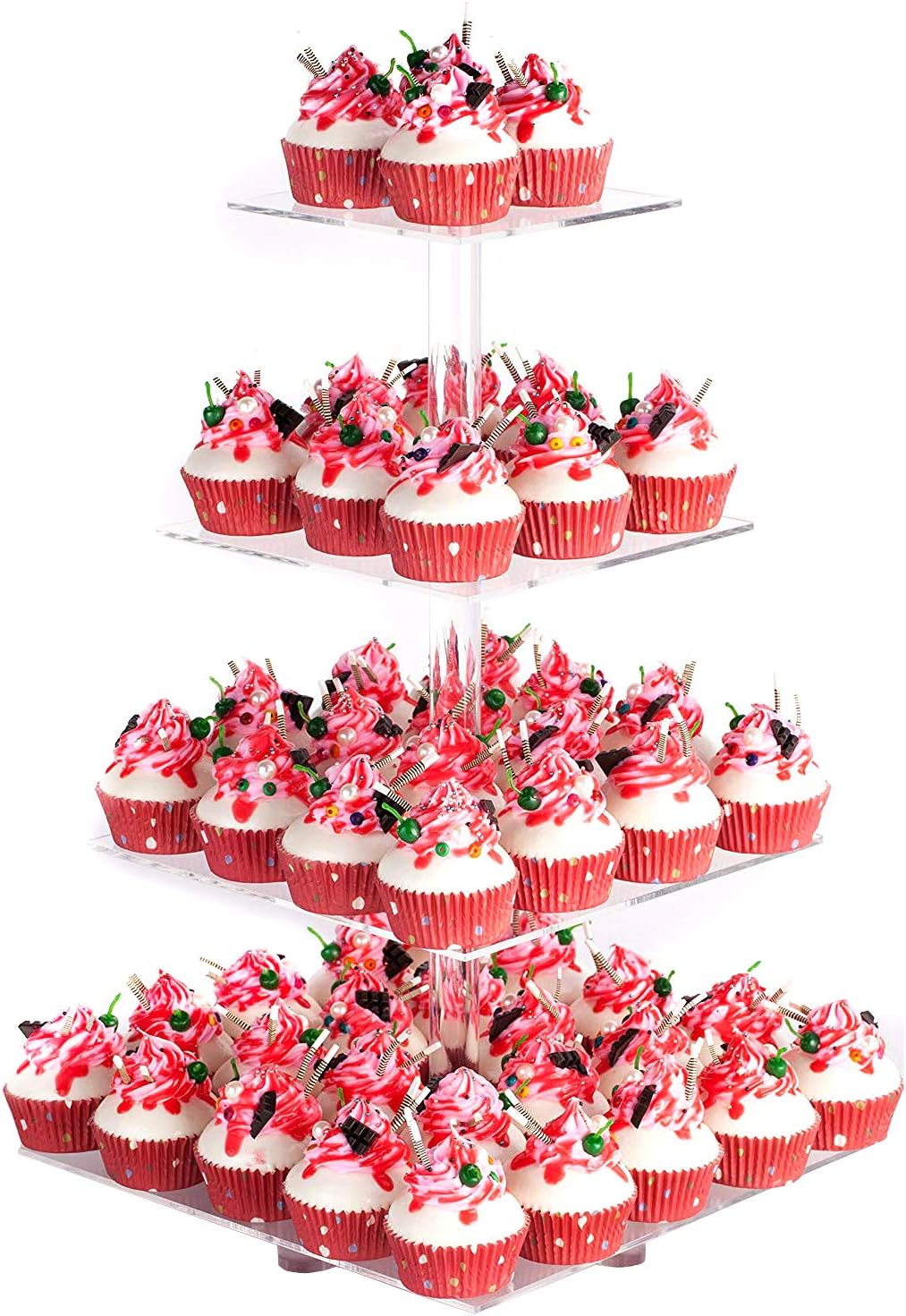 YestBuy 4 Tier Acrylic Cupcake Stand with Base, Cake Stand, Premium Cupcake Holder, Acrylic Cupcake Tower Display Cady Bar Party Décor – Display for Pastry (6" Between 2 Layers)…