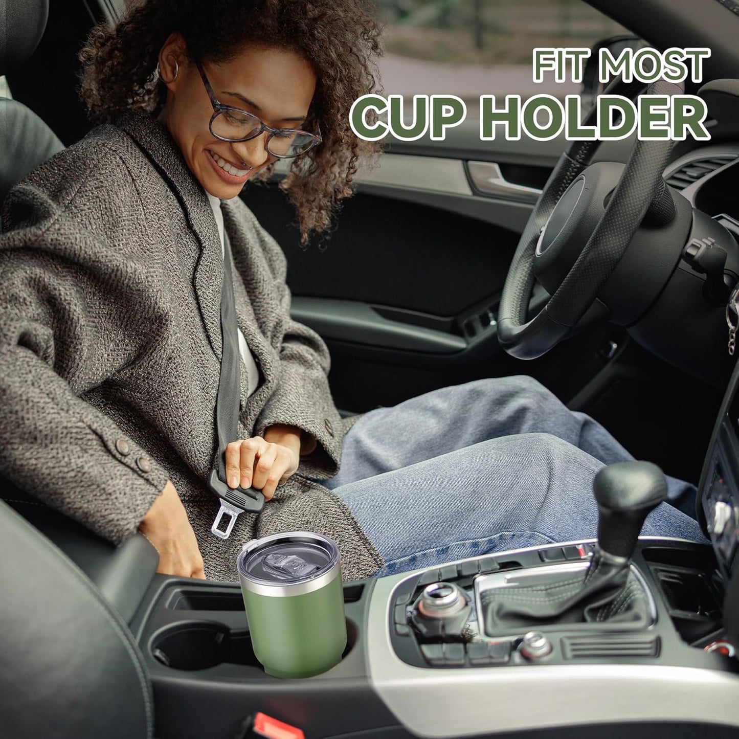 30 oz Tumbler with Lid Stainless Steel Tumblers Bulk Vacuum Insulated Cup Reusable Powder Coated Travel Mug Double Wall Leak Proof Cups Keep Cold Drinks for 12 Hours Army Green, Set of 8