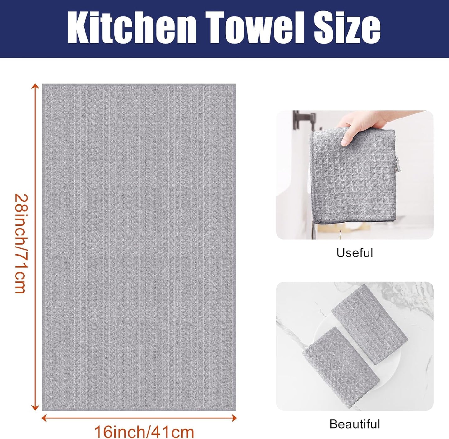Homaxy Microfiber Waffle Weave Kitchen Towels, 16 x 28 Inch Ultra Absorbent and Solid Color Dish Towels, 6 Pack, Grey