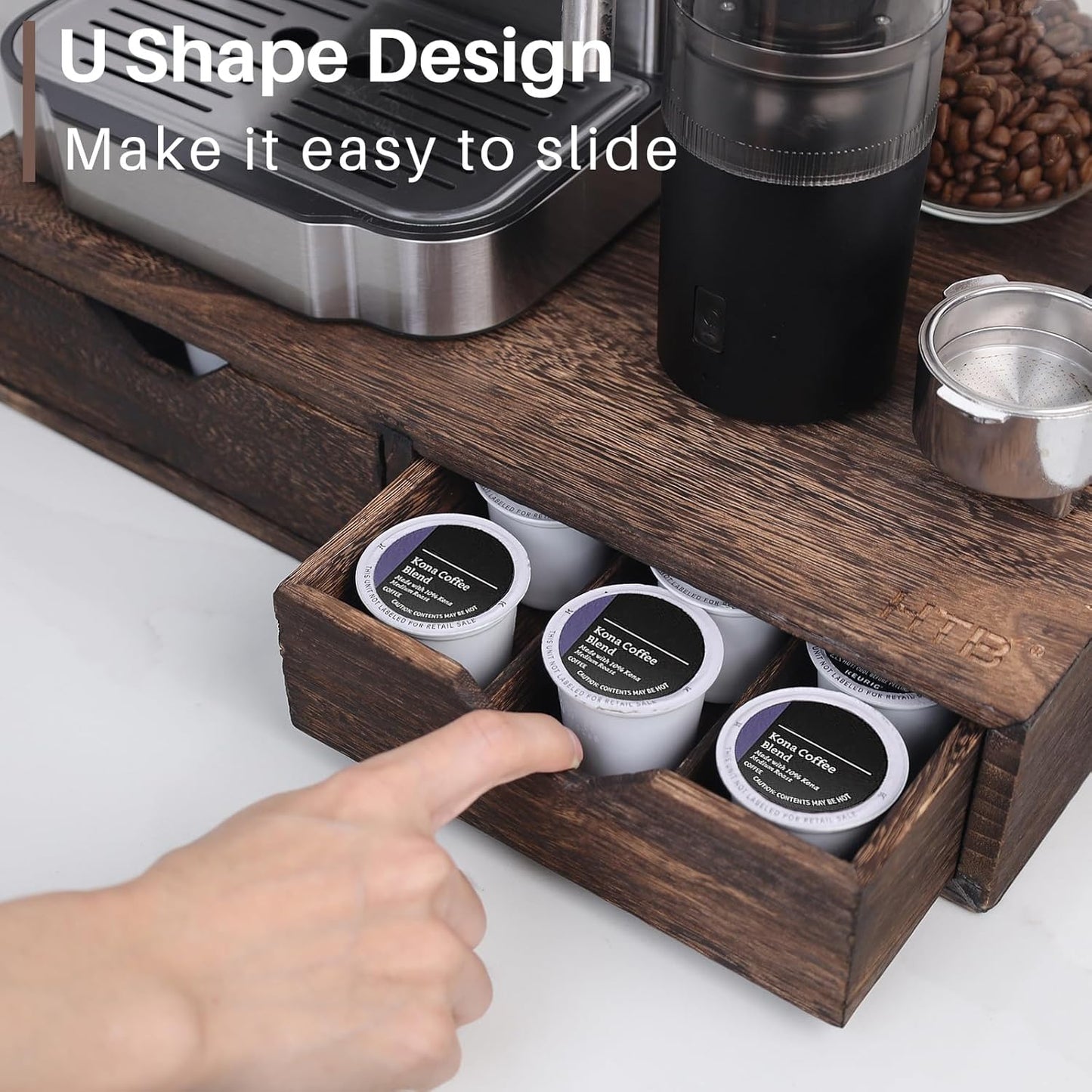 HTB K Cup Holder Compatible with K Cups,Coffee Pod Holder Holds Up 30 Cups,K Cup Organizer Storage Drawer (Wood-b)