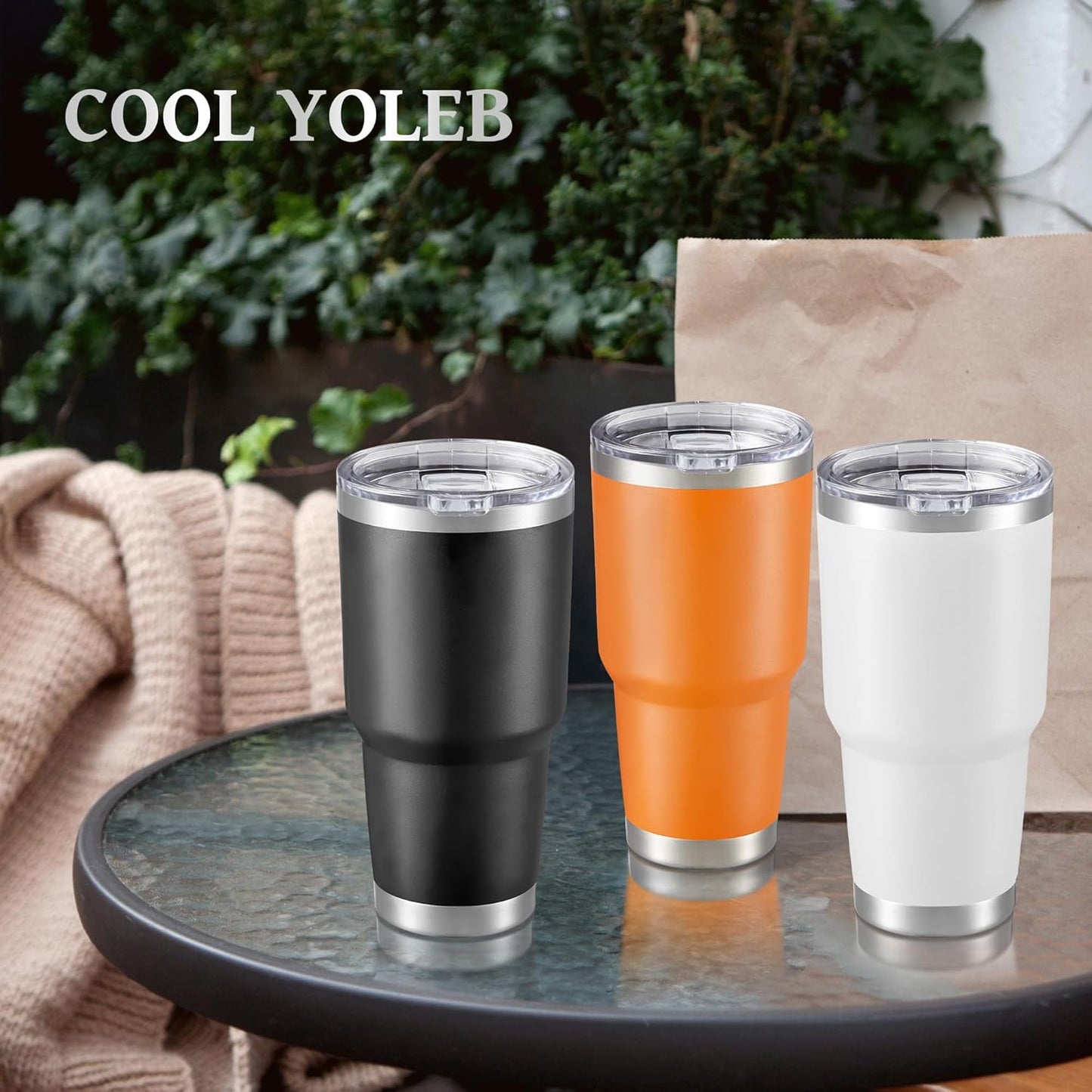 30 oz Tumbler with Lid Stainless Steel Tumblers Bulk Vacuum Insulated Cup Reusable Powder Coated Travel Mug Double Wall Leak Proof Cups Keep Cold Drinks for 12 Hours Orange, Set of 4