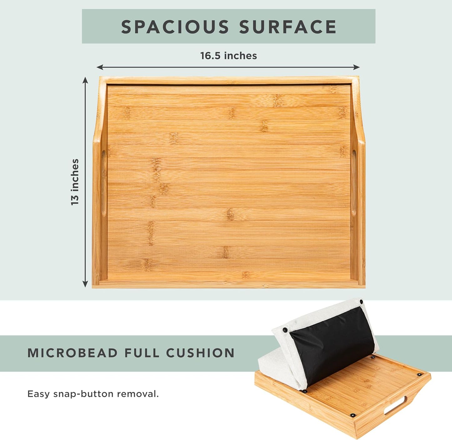 ROSSIE HOME Bamboo Wood Bed Tray, Lap Desk with Detachable Cushion, Serving Tray - Natural - Fits up to 15.6 Inch Laptops - Style No. 76107