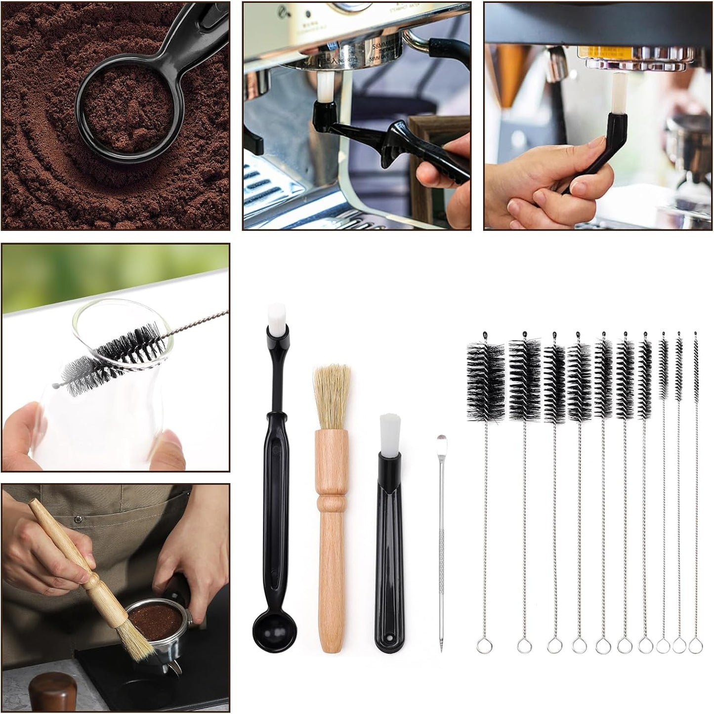 14 PCS Coffee Grinder Brush Set - Professional Espresso Machine Cleaning Kit, Multifunctional Burr Cleaner Brushes & Barista Tools for Home & Commercial Use