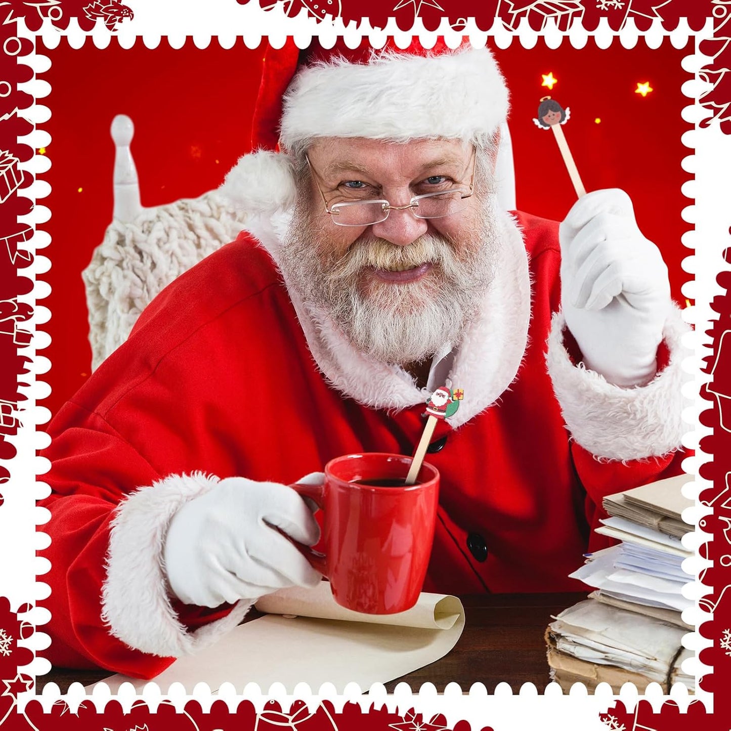 Mifoci 100 Pcs Christmas Wooded Coffee Stirrers African American Christmas Coffee Stir Sticks Disposable Stirring Sticks for Beverage Chocolate Hot Drink Party Supplies, 20 Styles (African American)