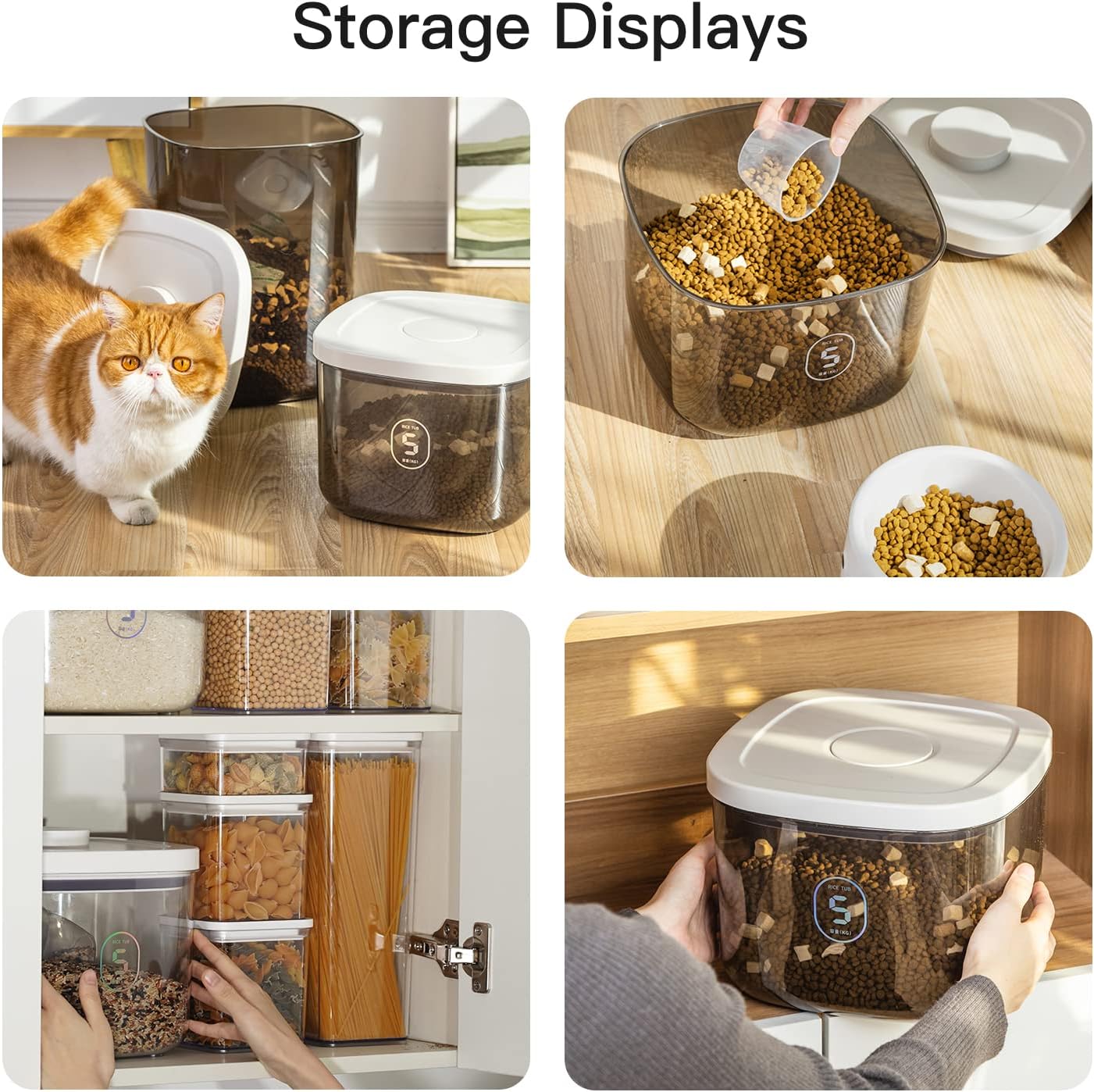 Rice Dispenser,5.28 Qt/5 L/10 Lbs Food Storage Container with Measuring Cup Food Cereal Container Bins Household for Pet Food Organization