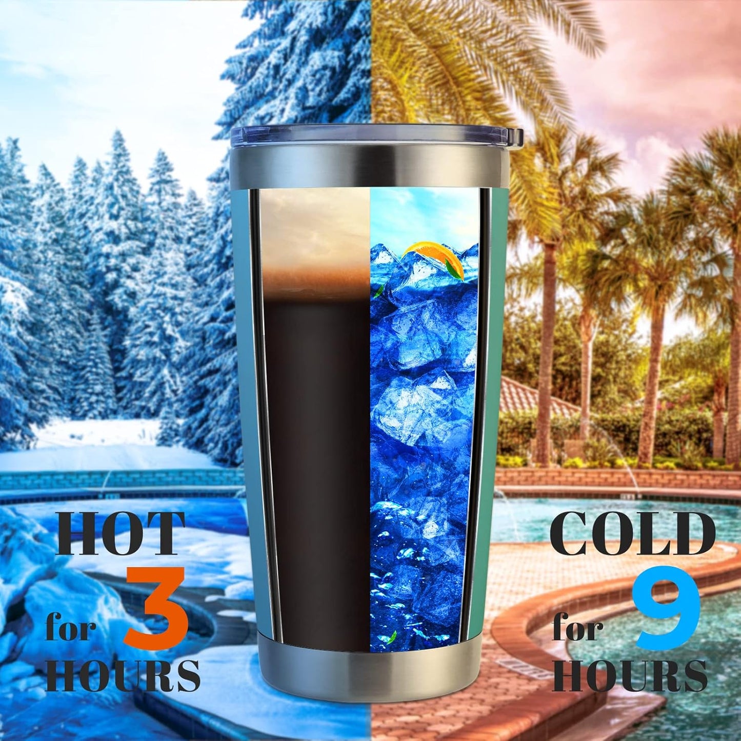 DOMICARE 20oz Stainless Steel Tumbler Bulk with Lid, Double Wall Vacuum Insulated Travel Mug, Powder Coated Coffee Cup. Light Blue, 8 Pack