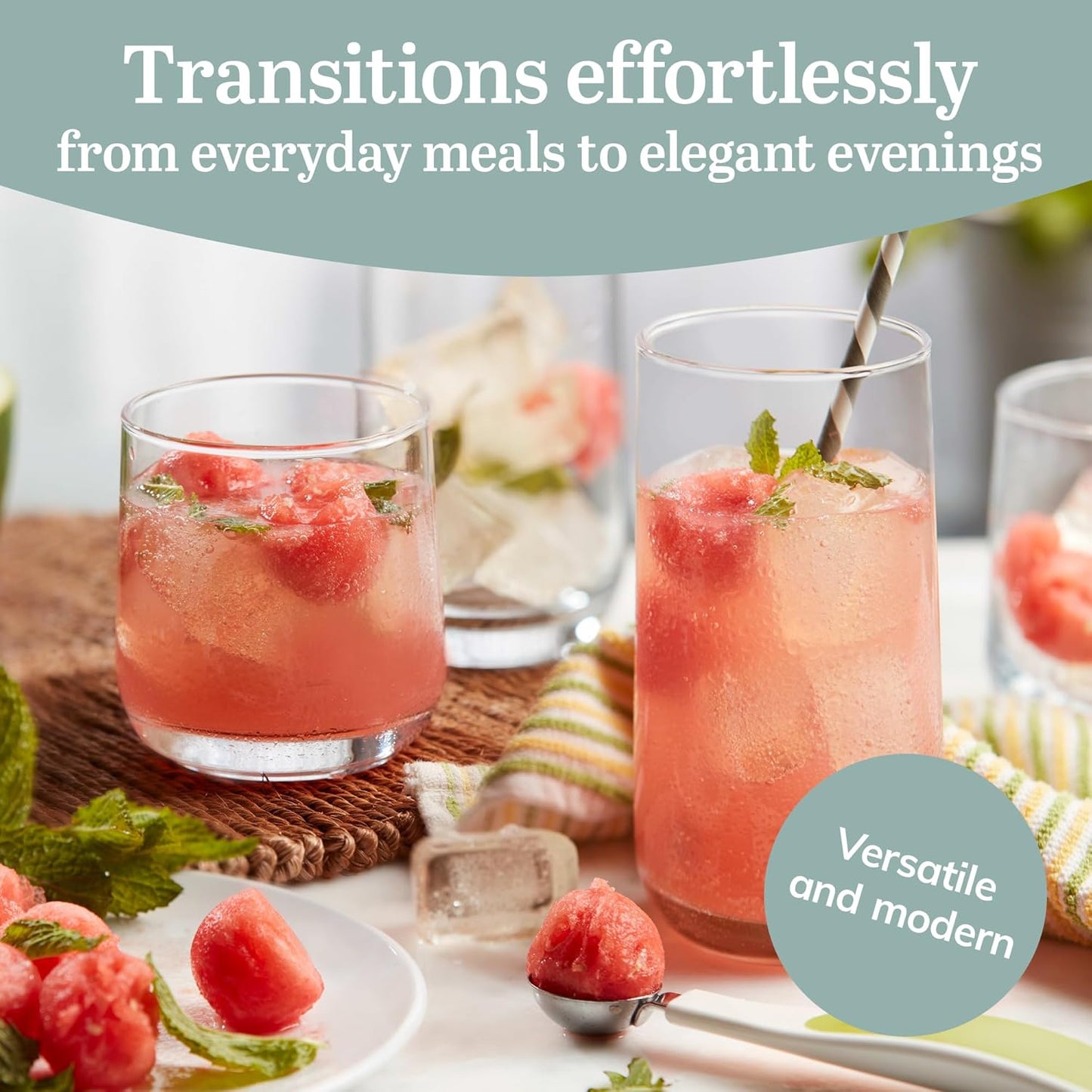 Libbey Ascent Tumbler and Rocks Drinking Glasses Set of 16, Glass Drinking Glasses with Curvature, Versatile Glassware Set for Parties and More