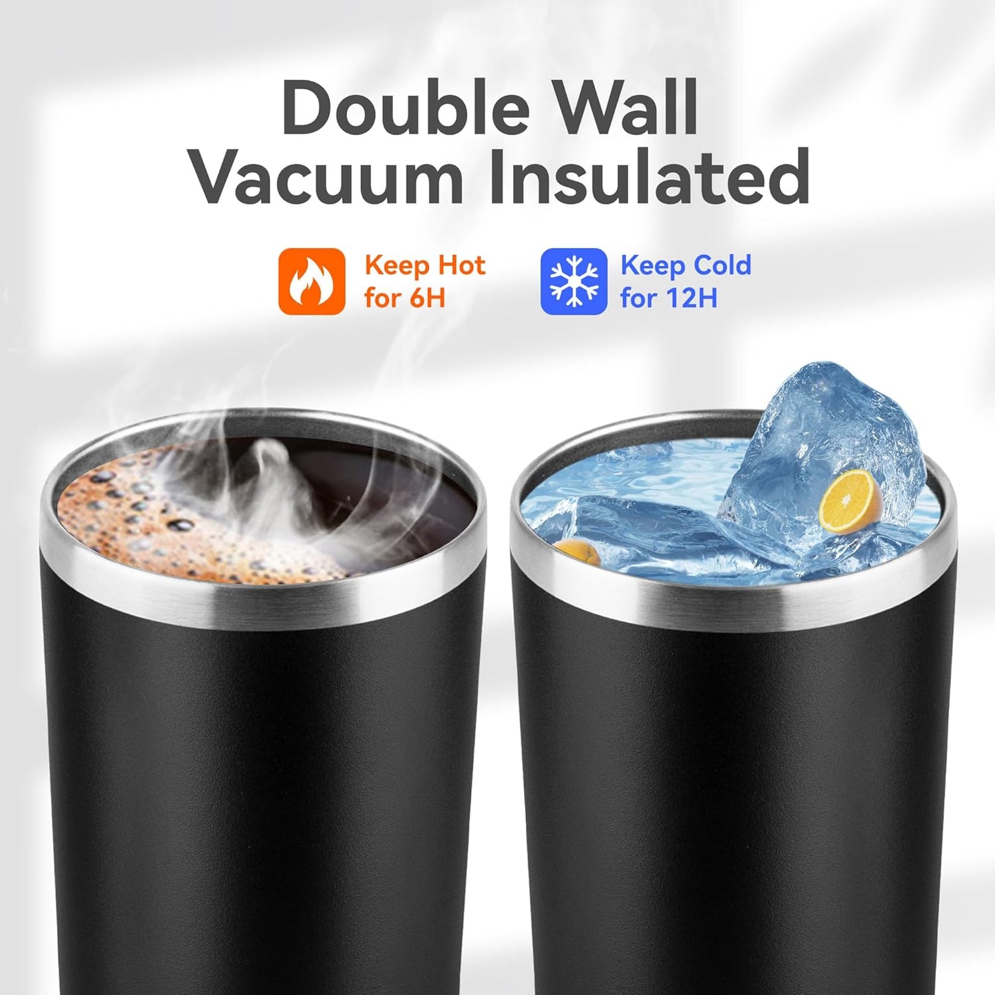 HASLE OUTFITTERS 12 oz Skinny Tumbler, Stainless Steel Insulated Slim Tumbler set bulk with Lid, Reusable Double Wall Travel Coffee Mug, Durable Powder Coated Travel Water Cup(Black,6)