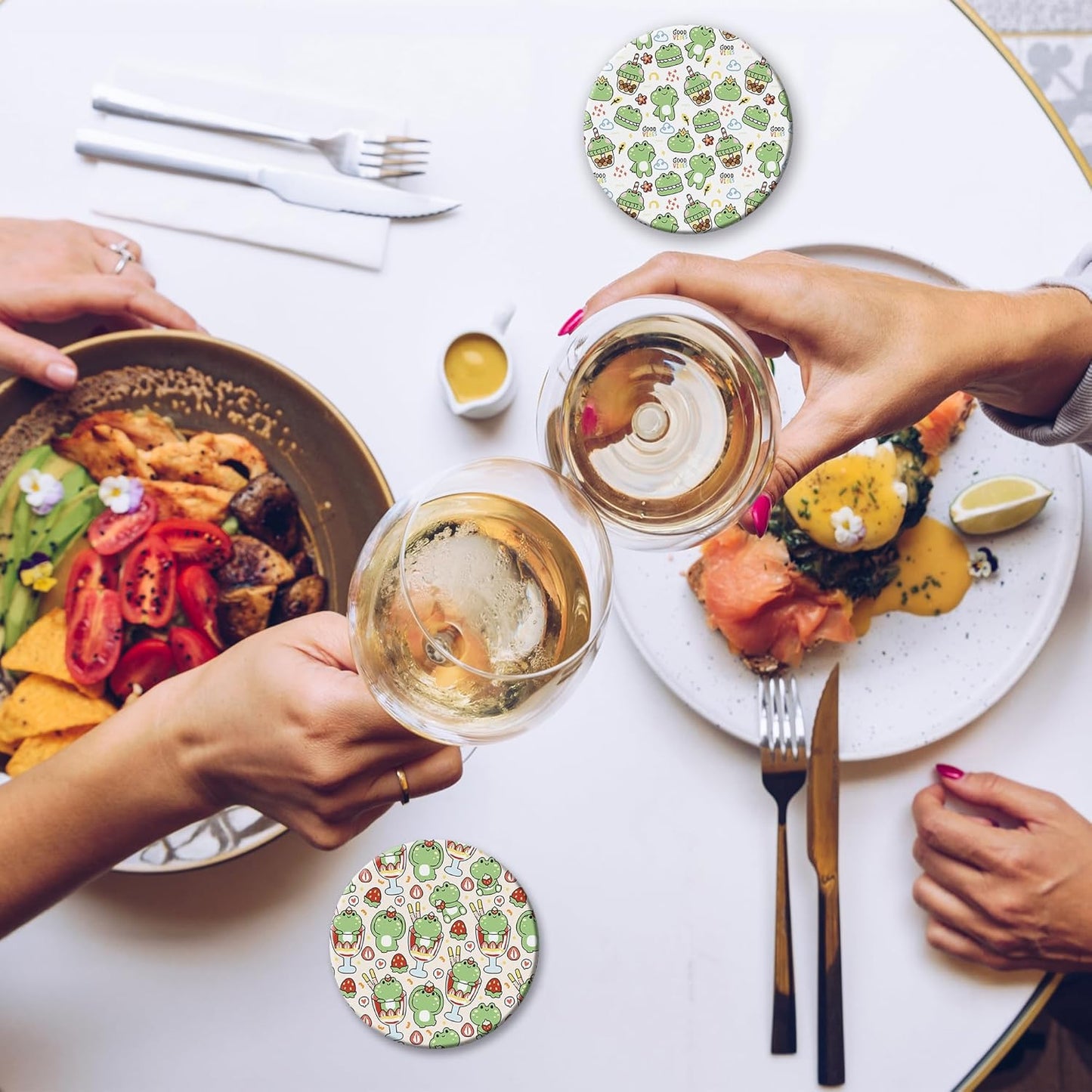 6 Pcs Coasters for Drinks with Holder, Cute Frog Absorbent Ceramic Coasters with Cork Base,Cute Funny Table Drinks Coasters Tabletop Protection Mat,Table Home Decor,4 Inches