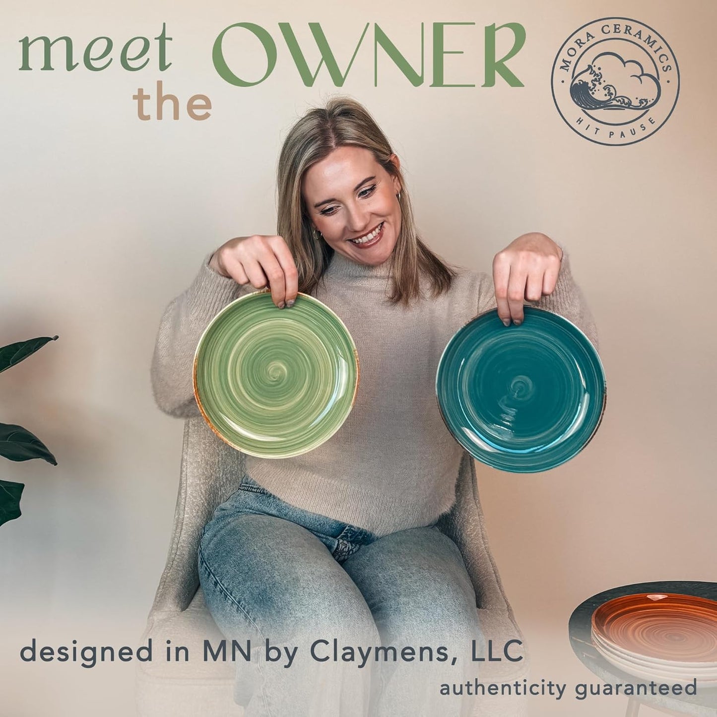 Mora Ceramic Helix Swirl Salad Plates Set of 6, 8in Spiral Porcelain Dish for Kitchen, Small Dinner, Lunch, Appetizer, Dessert, etc - Dishwasher, Microwave, Freezer, Oven Safe Dishware - Earth Colors