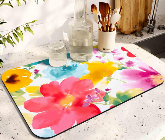 Dish Drying Mat for Kitchen Counter 20x12in Washable Quick Dish Drying Pad Rubber Backed Absorbent Draining Mat Fit Kitchen Counter,Bar,Under Sink,Dishes,Utensils,Dish Rack