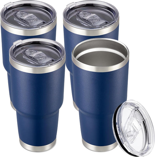 30 oz Tumbler with Lid Stainless Steel Tumblers Bulk Vacuum Insulated Cup Reusable Powder Coated Travel Mug Double Wall Leak Proof Cups Keep Cold Drinks for 12 Hours Navy, Set of 4