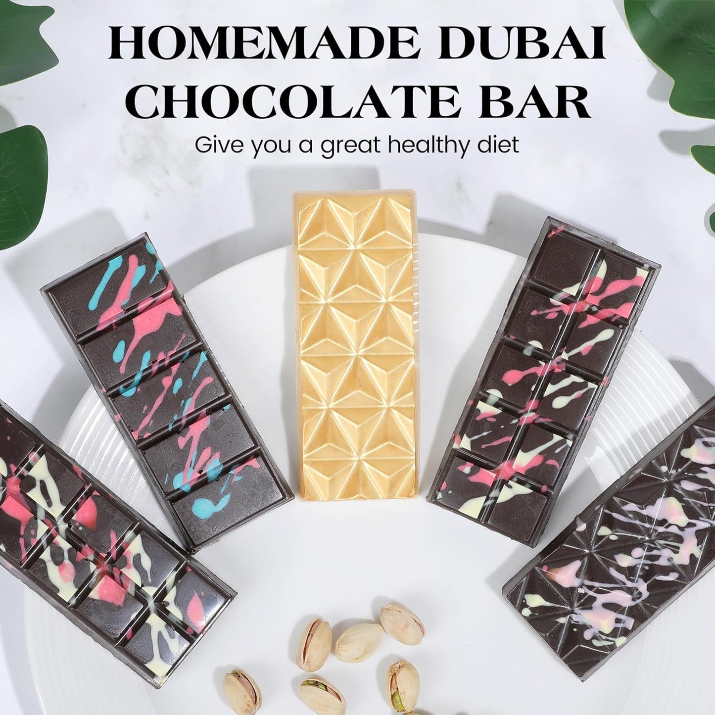 2 Pcs Chocolate Bar Mold Deep Dubai Stuffed Silicone Molds for Filling Knafeh Pistachio Chocolate Bar and Wax Melts Rectangle Thick Candy Bar Molds Break Apart (10 Snap）