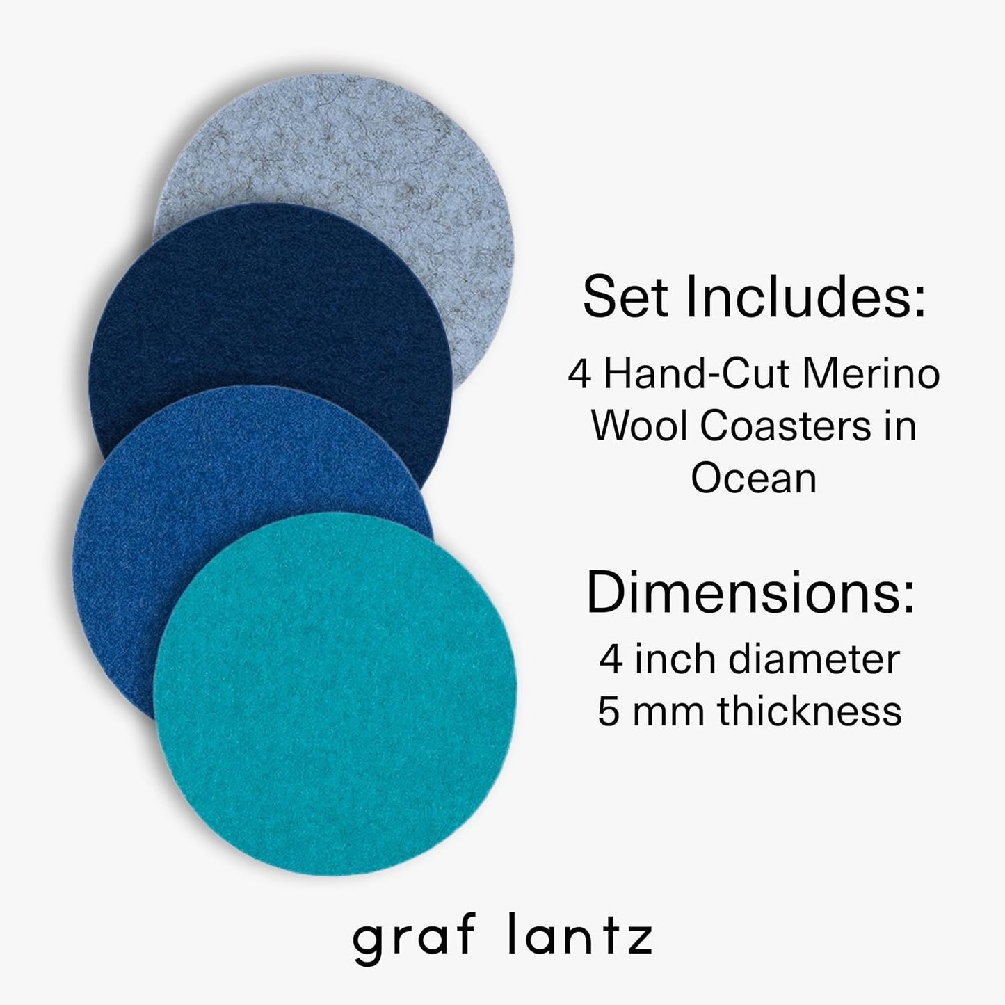 Graf Lantz - Bierfilzl Merino Wool Round Coasters Set of 4 - Ocean (4" Circles) - Absorbs 30% of Weight - German Wool - Heat Resistant, Sustainable, & Reusable - Home Decor & Coffee Table Decor
