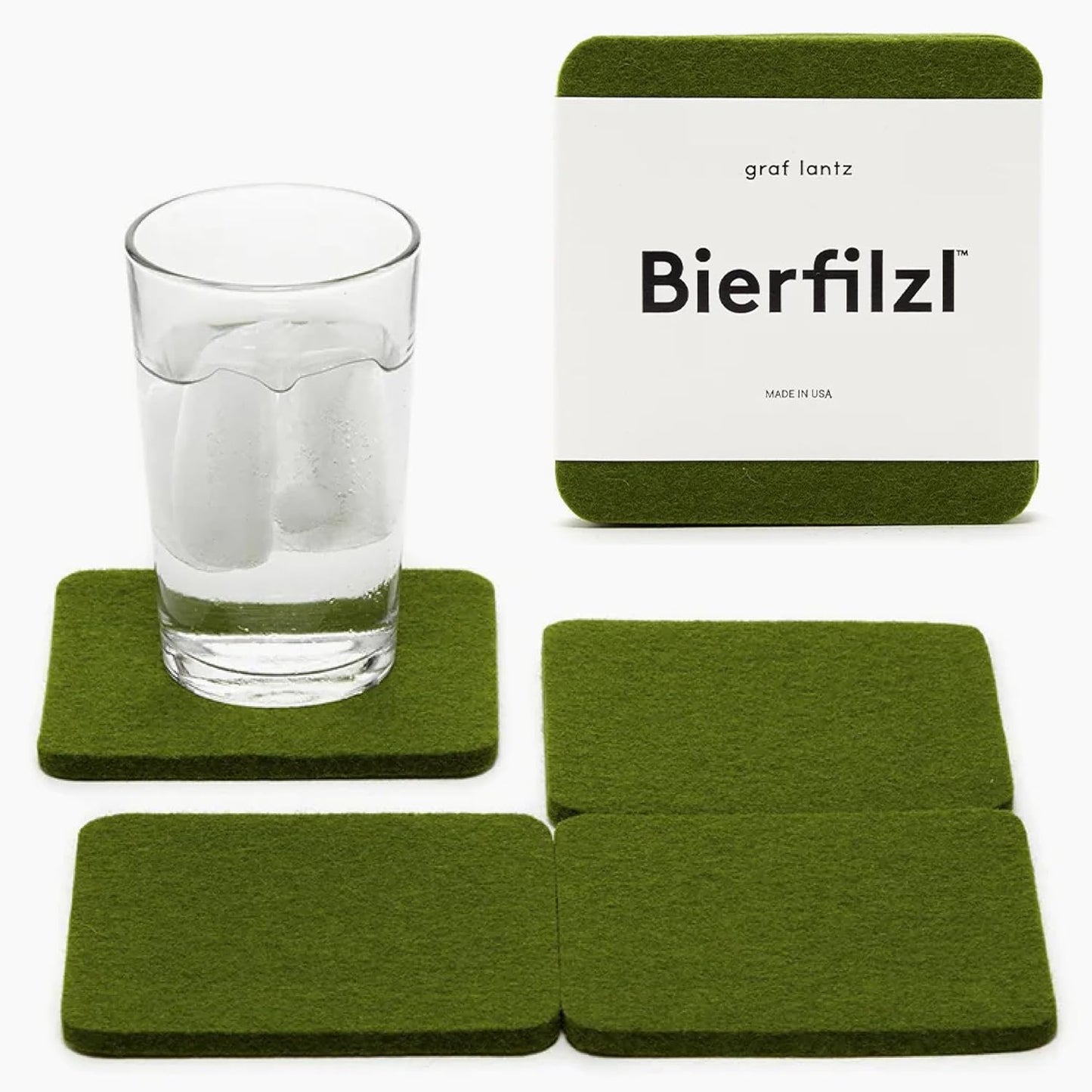 Graf Lantz - Bierfilzl Merino Wool Square Coasters Set of 4 - Loden Green (4"x4"x5mm) - Absorbs 30% Weight, Natural German Wool - Heat Resistant, Sustainable, Reusable - Home Decor, Coffee Table Decor