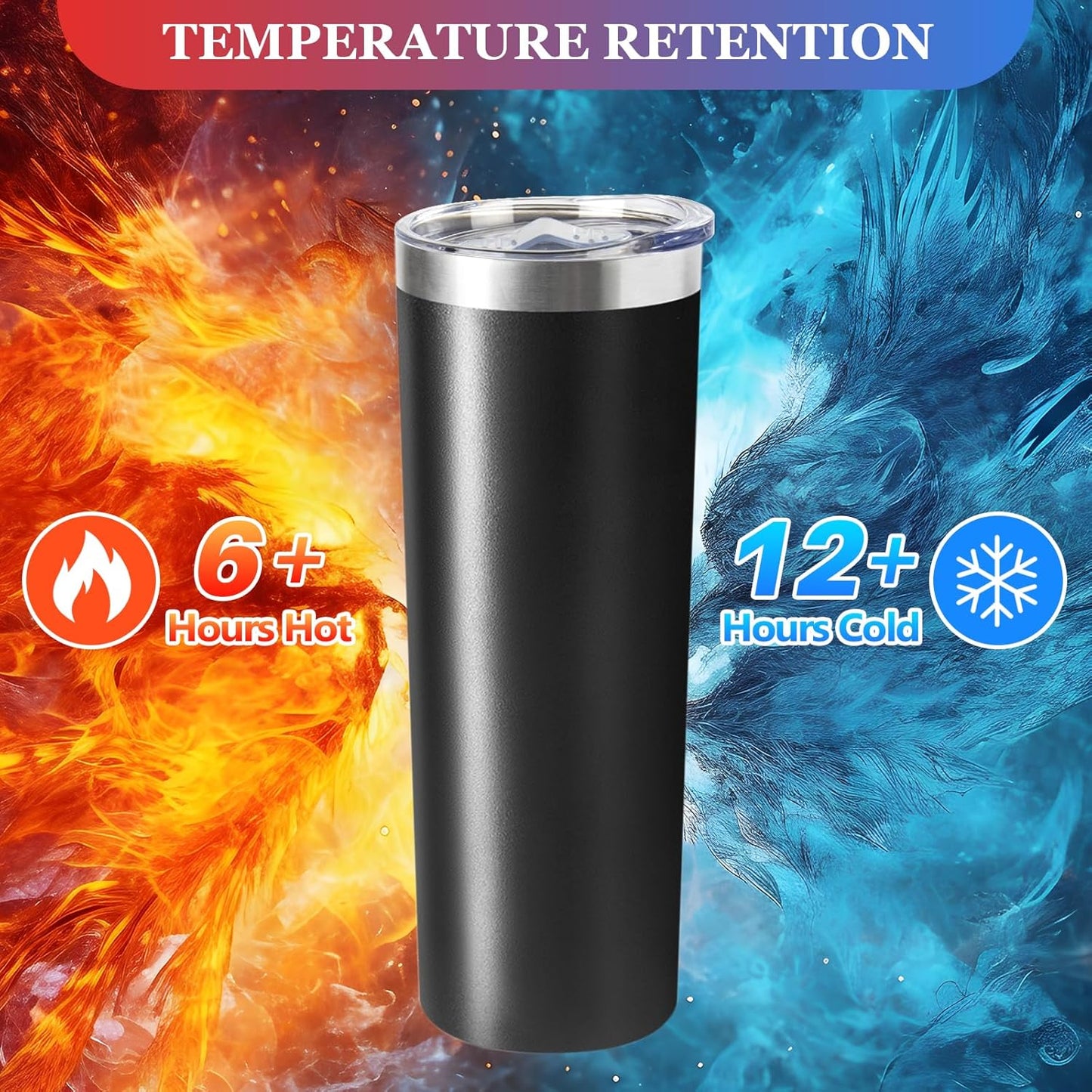 20 oz Skinny Tumbler with Lid and Straw,Stainless Steel Vacuum Insulated Tumbler Cup Double Wall Leak-proof Coffee Mug,Travel Thermal Water Tumbler for Home,Office,Outdoor(Black,1)