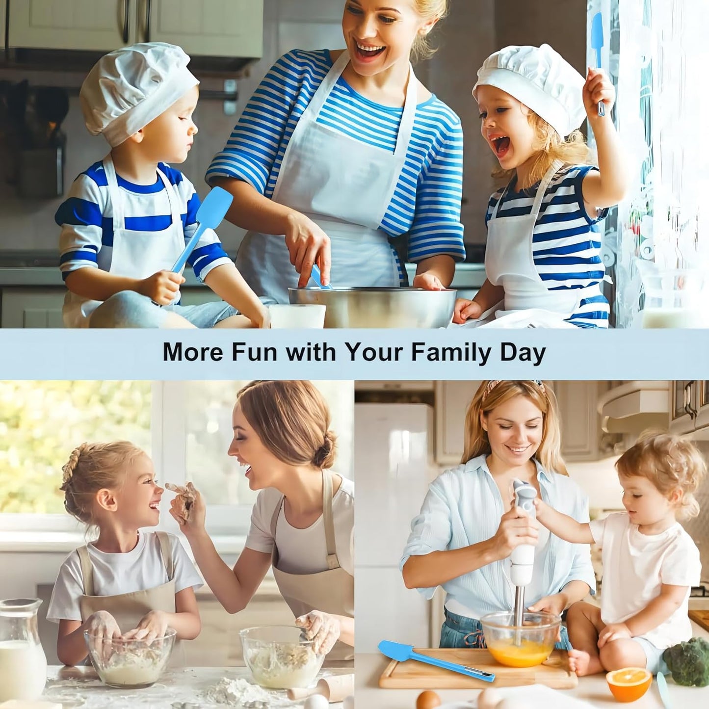 Premium Silicone Spatula Set, JXWING Flexible Heat Resistant Non-slip Handle Baking Cooking Rubber Spatulas, Blue