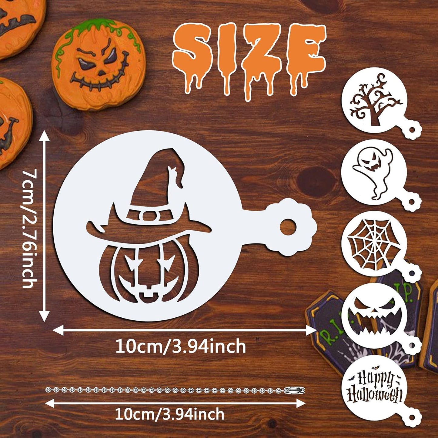 JULBEAR 36 Pieces Reusable Halloween Cake Cookie Stencils Templates Mold Tools for Cookies DIY Holiday Baking Painting Dessert Craft Coffee Decoration