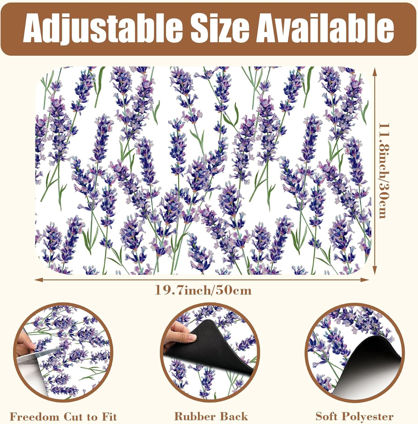 Dish Drying Mat Lavender Flowers Coffee Bar Mat for Countertop Absorbent Rubber Backed Hide Stain Dish Drainer Rack Pad Espresso Machine Cafe Table Dining Room Decoration 11.8 x 19.7 Inch