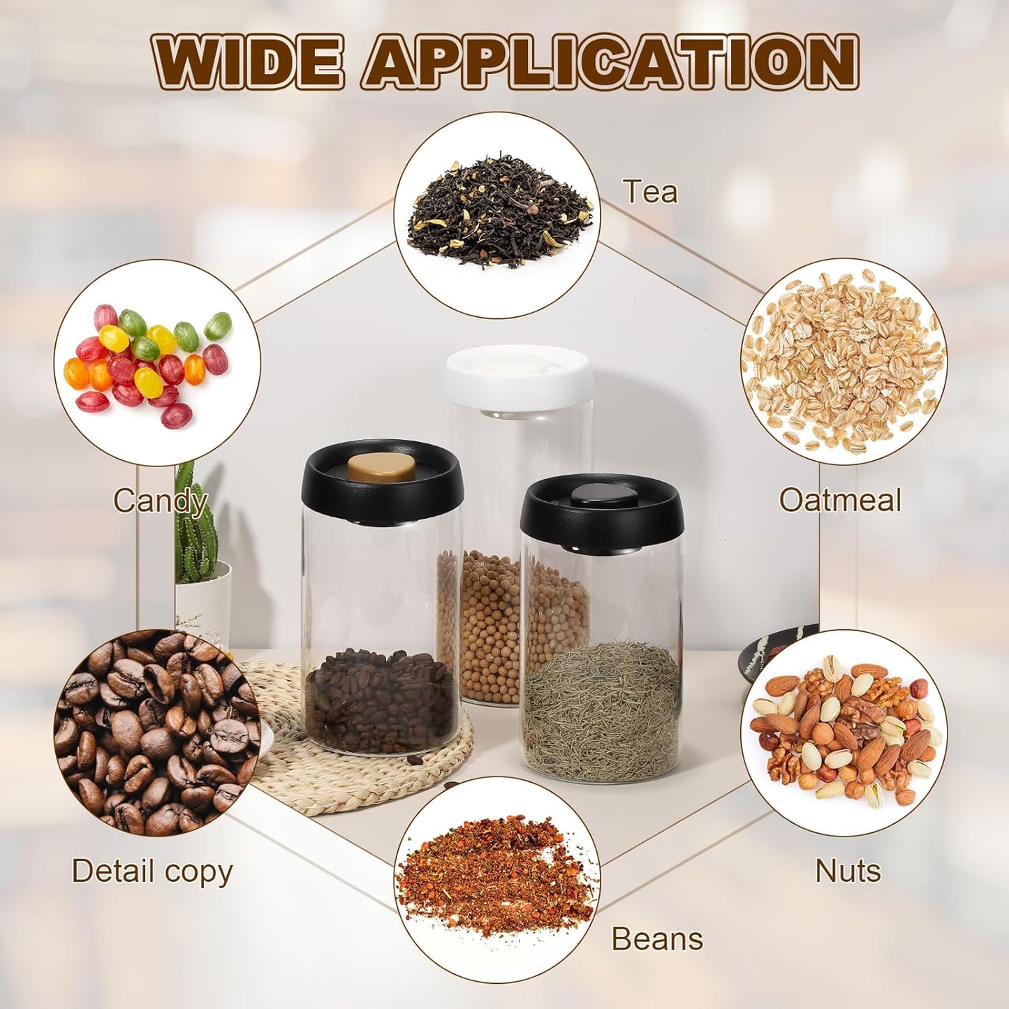 uxcell 2pcs Coffee Vacuum Container, 500ml/17oz Glass Coffee Bean Storage Container with Lids for Spices Biscuits Loose Leaf Tea, White