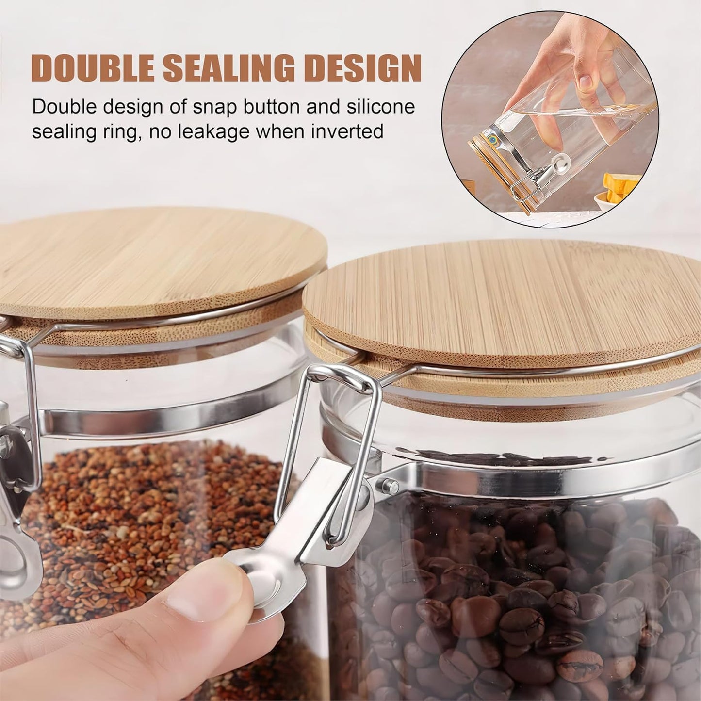 36 oz/1050ml Clear Glass Storage Canister with Airtight Bamboo Lid, Medium Decorative Container Jar for Coffee Spice Candy Salt Tea Cookie Condiment Pepper Sugar Overnight Oatmeal Snacks