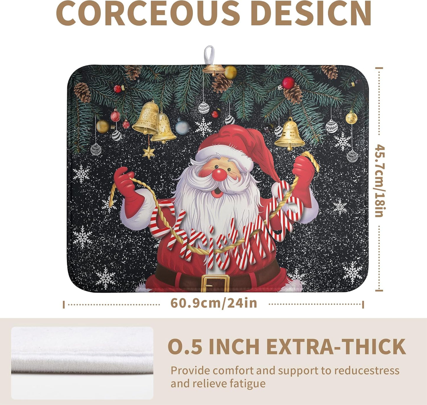 Christmas Santa Claus Dish Drying Mat Winter Drying Dish Mat for Kitchen Countertops Xmas Dish Dryer Mat Microfiber Dishes Drainer Pad Dish Drying Pad (18x24 in)