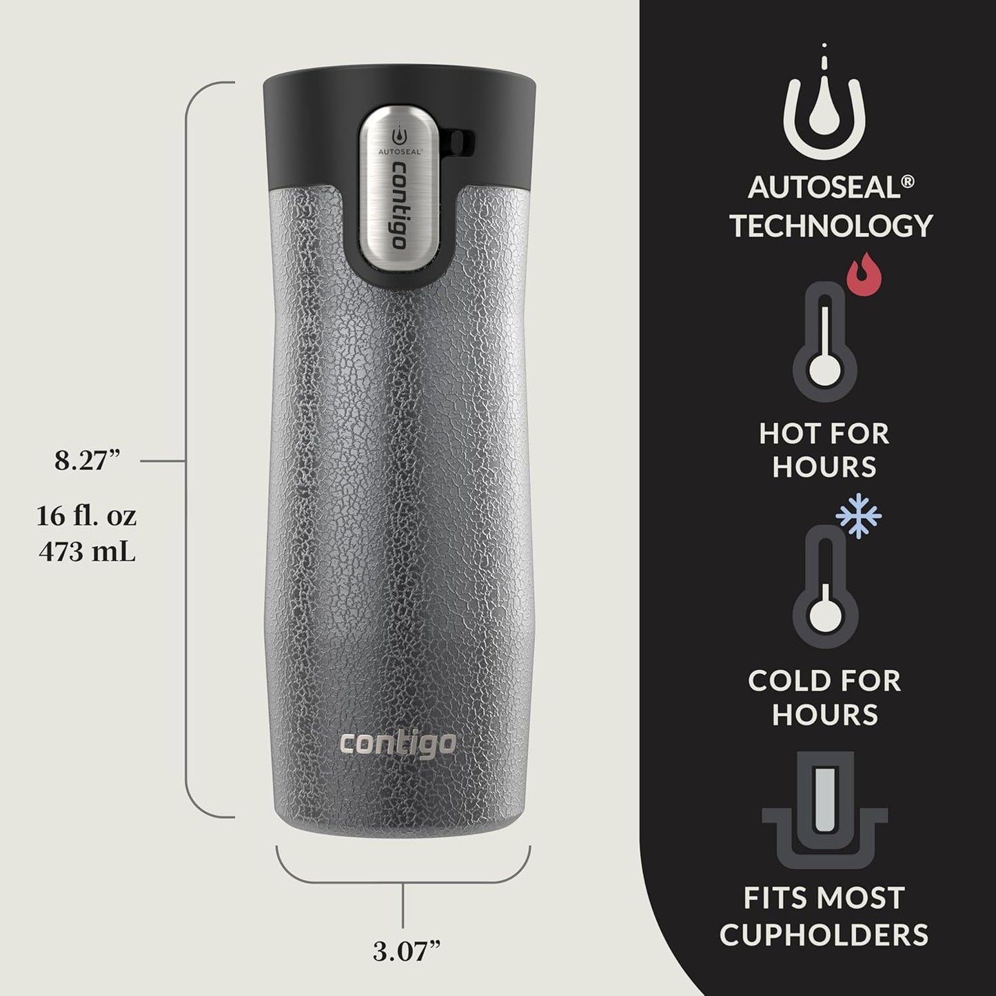 Contigo AUTOSEAL West Loop Vacuum-Insulated Stainless Steel Travel Mug with Easy-Clean Lid 16 oz Crystal Sake