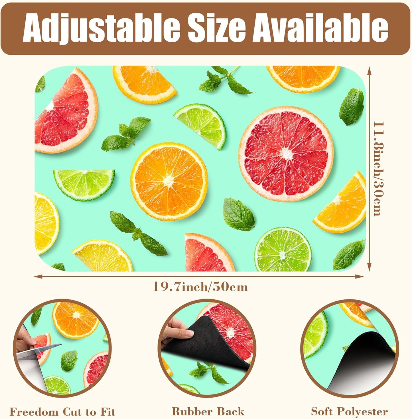 Citrus Fruits and Mint Leaves Dish Drying Mat for Kitchen Counter Hide Stain Absorbent Coffee Mat Rubber Backed Drying Rack Pad Espresso Machine Coffee Bar Accessories 11.8 x 19.7 Inch